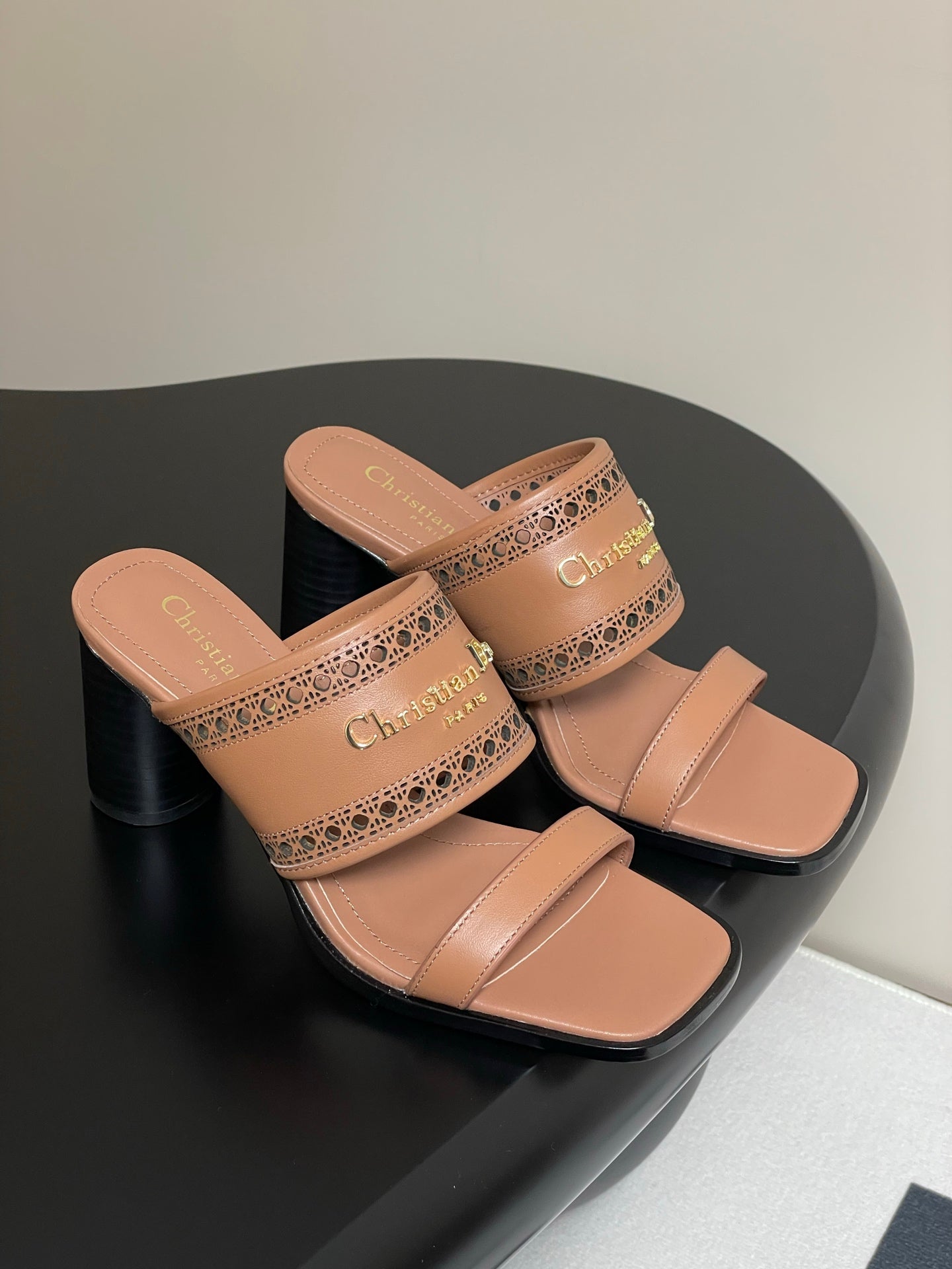 DIOR 25 D-Lane Heeled Slide Double Strap Calfskin