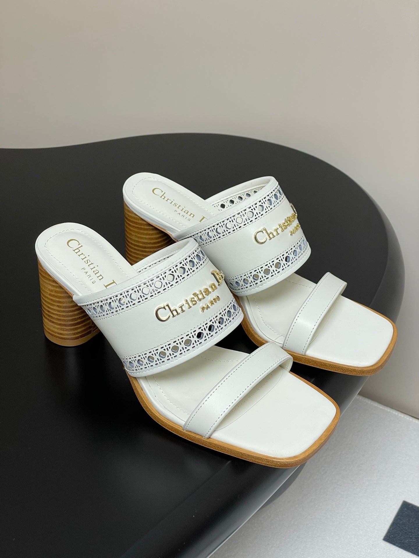 DIOR 25 D-Lane Heeled Slide Double Strap Calfskin