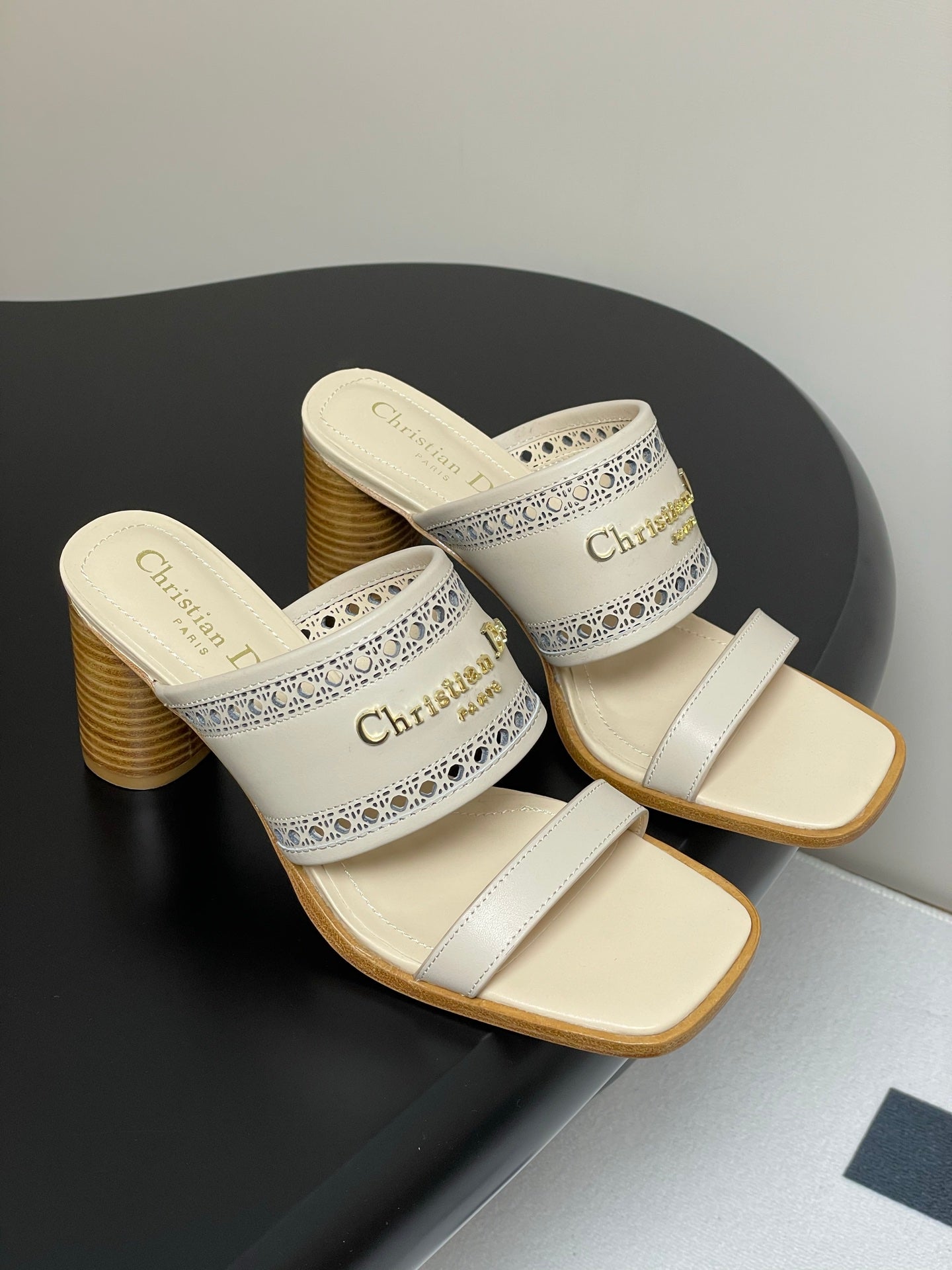 DIOR 25 D-Lane Heeled Slide Double Strap Calfskin