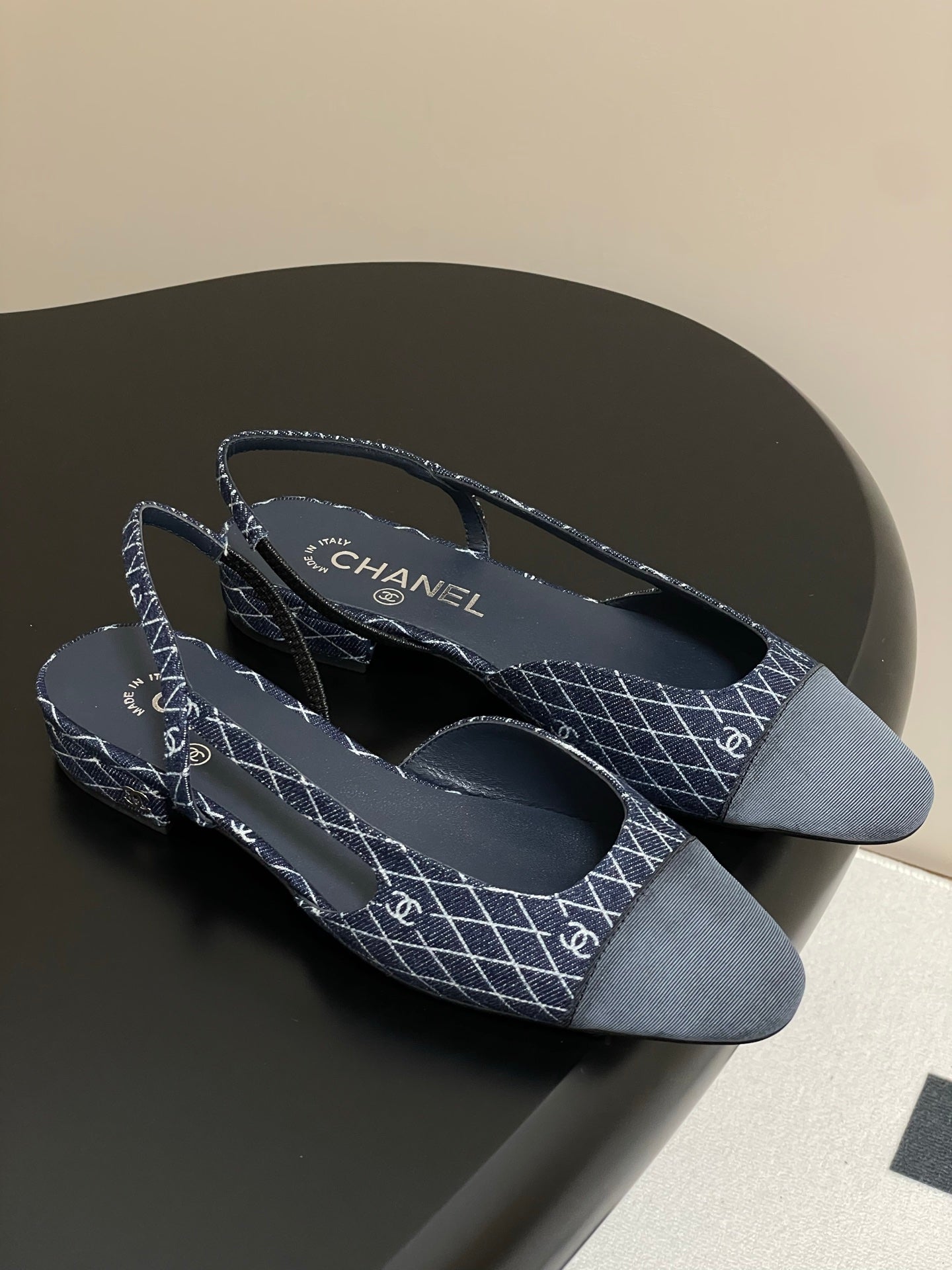 CHANEL 25P Blue Black Quilted Denim