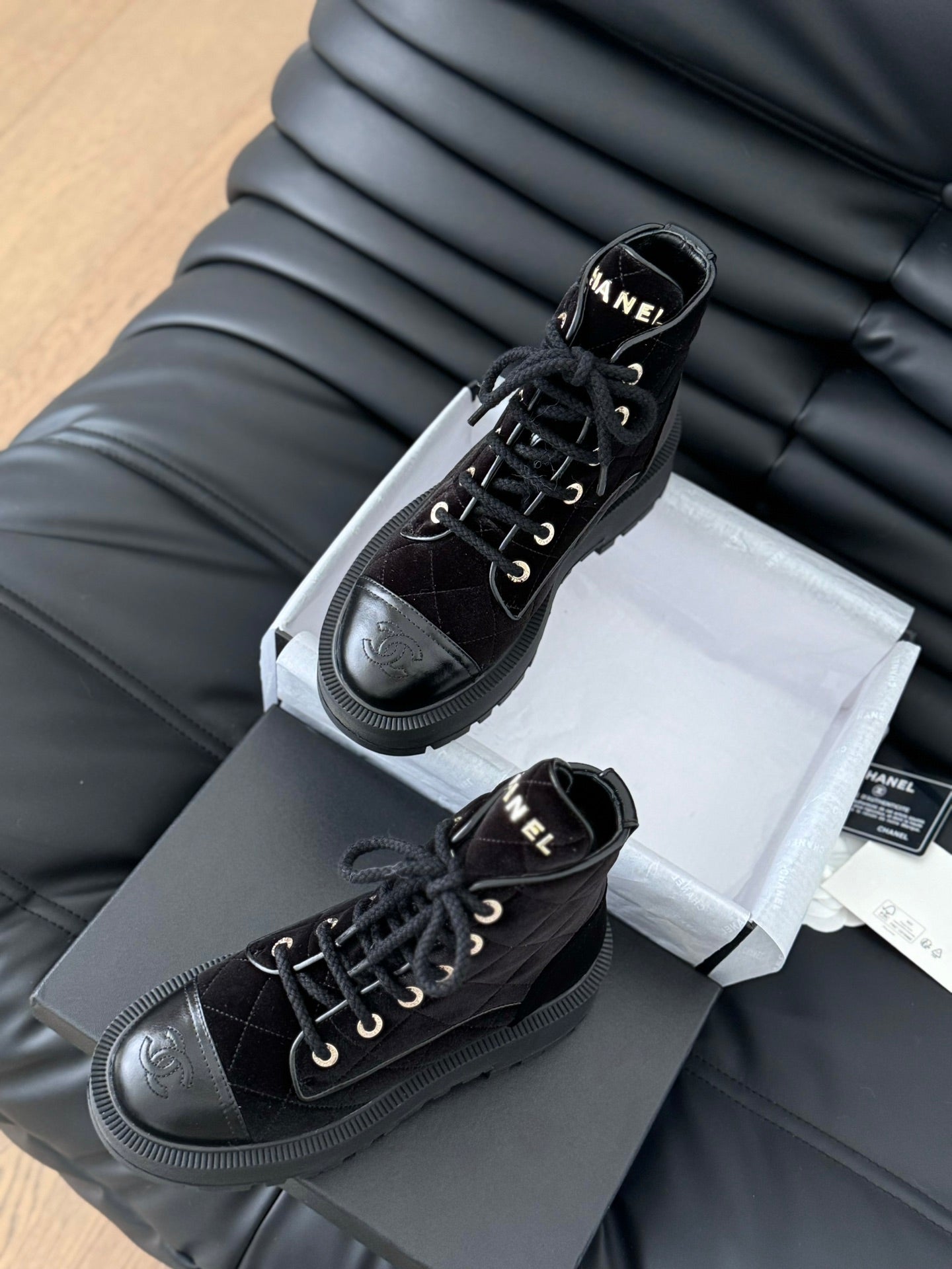 CHANEL ankle boots dark red velvet quilted lambskin