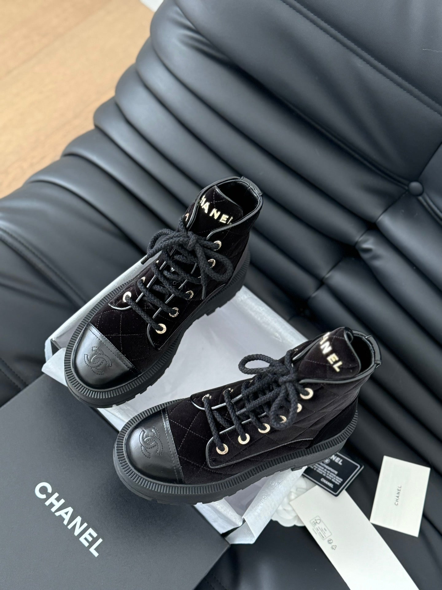 CHANEL ankle boots dark red velvet quilted lambskin