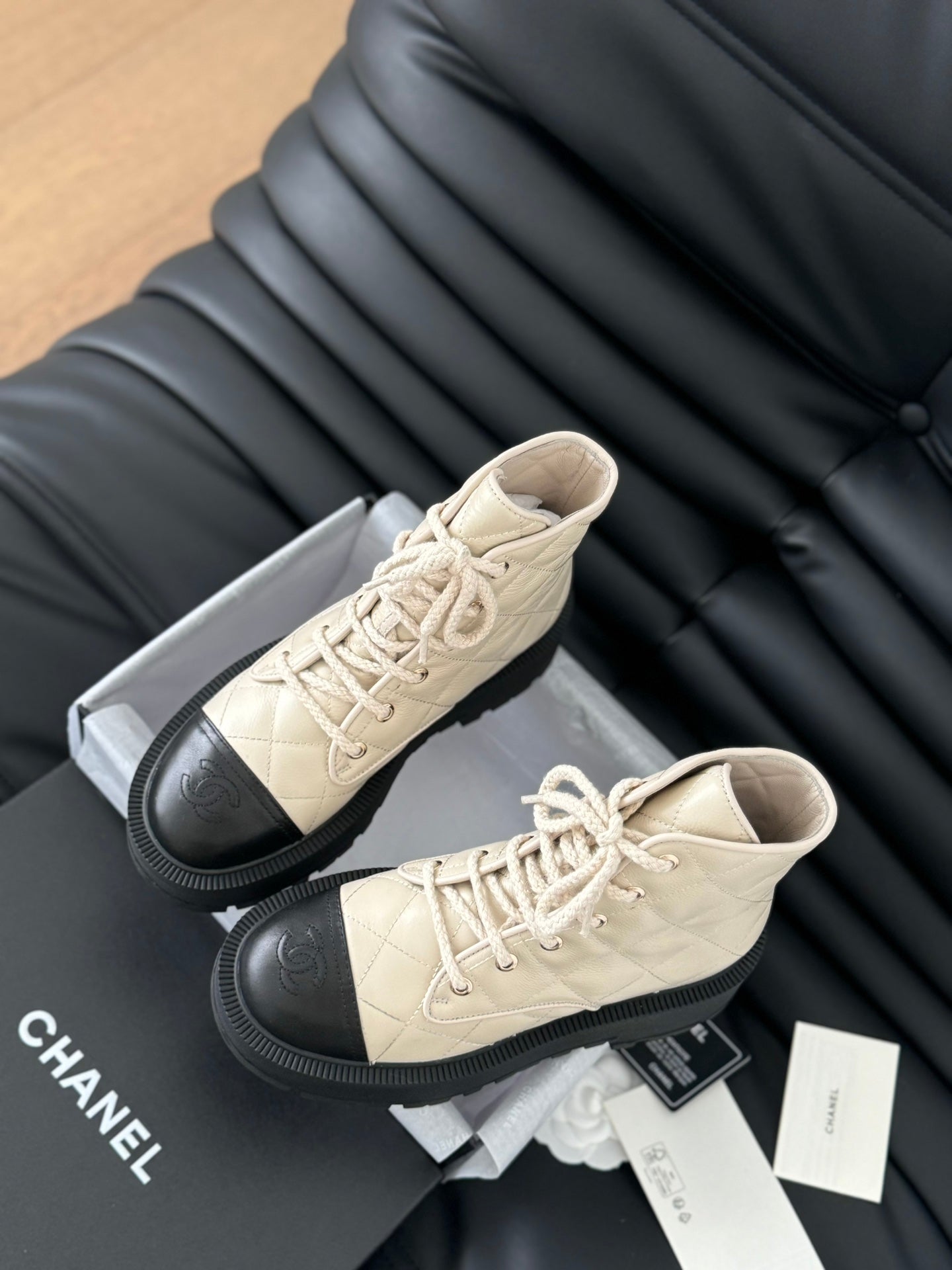 CHANEL ankle boots cream quilted lambskin