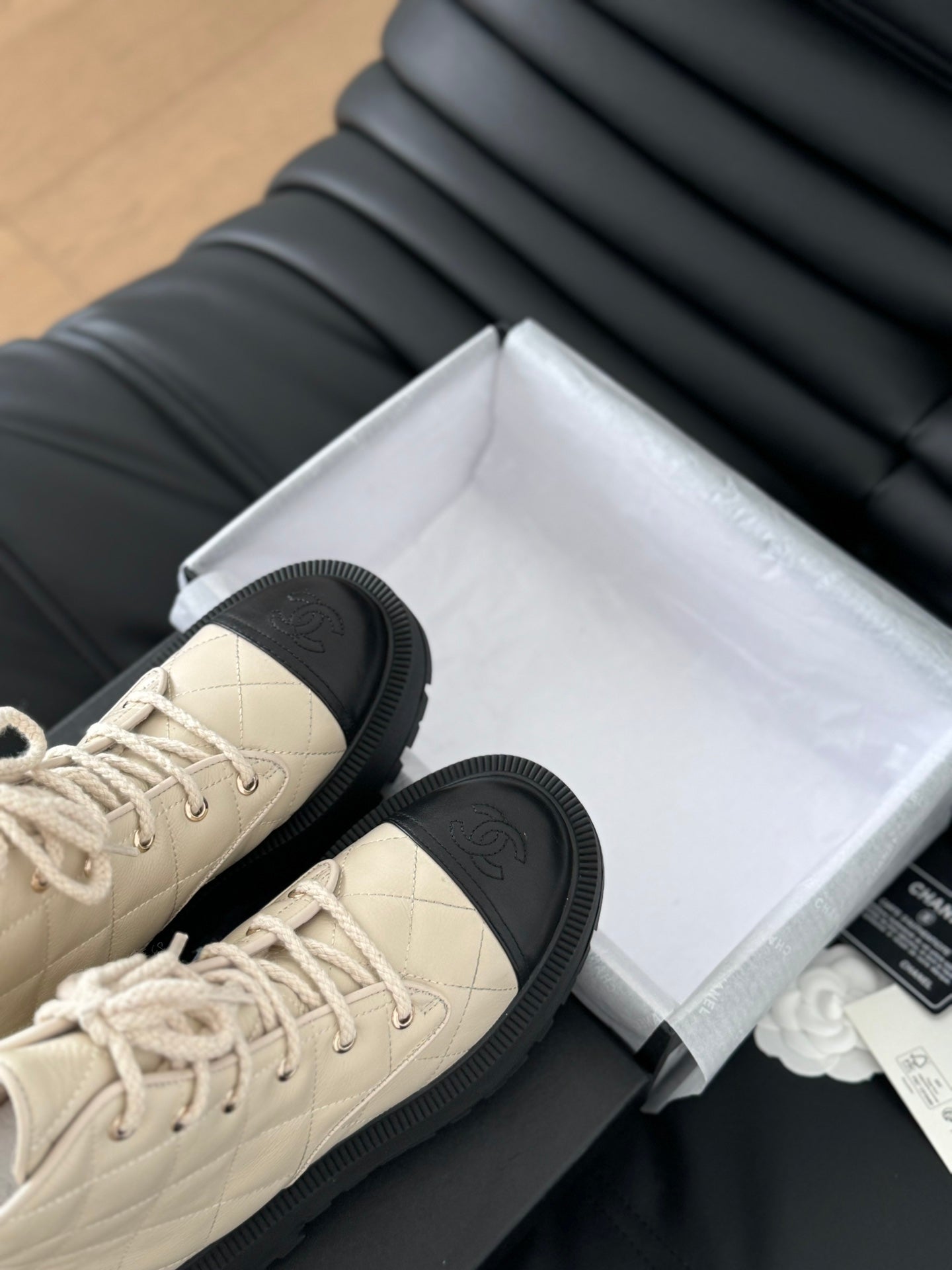 CHANEL ankle boots cream quilted lambskin