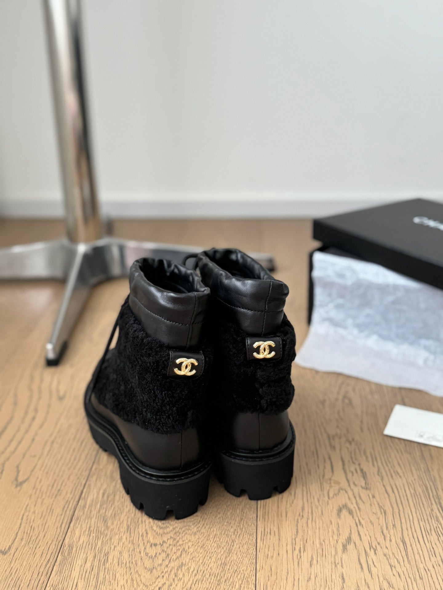 CHANEL Ankle Boots Black Calfskin And Fleece