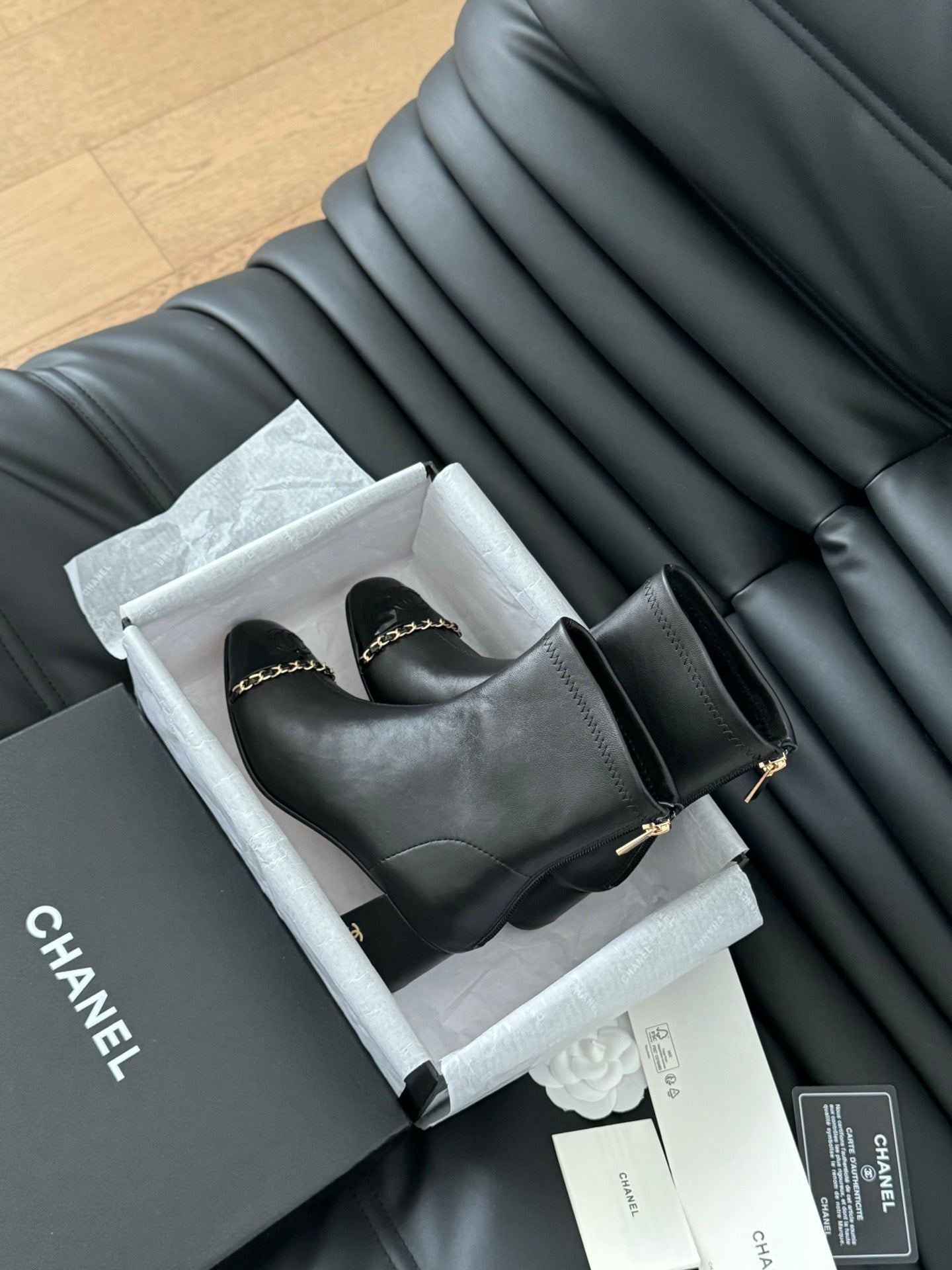 CHANEL Ankle Boot Black Calfskin Patent Calfskin