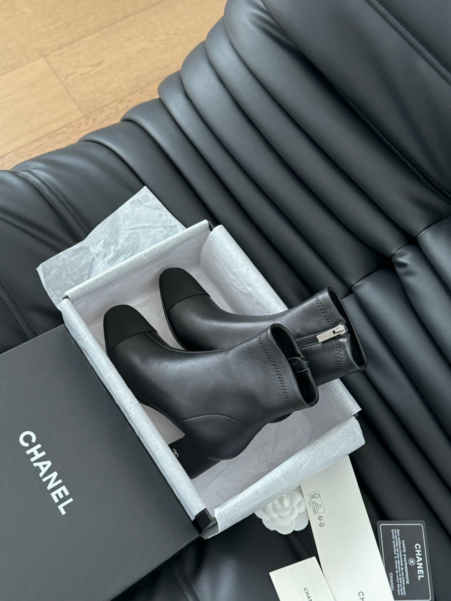 CHANEL Ankle Boot Black Calfskin Grosgrain