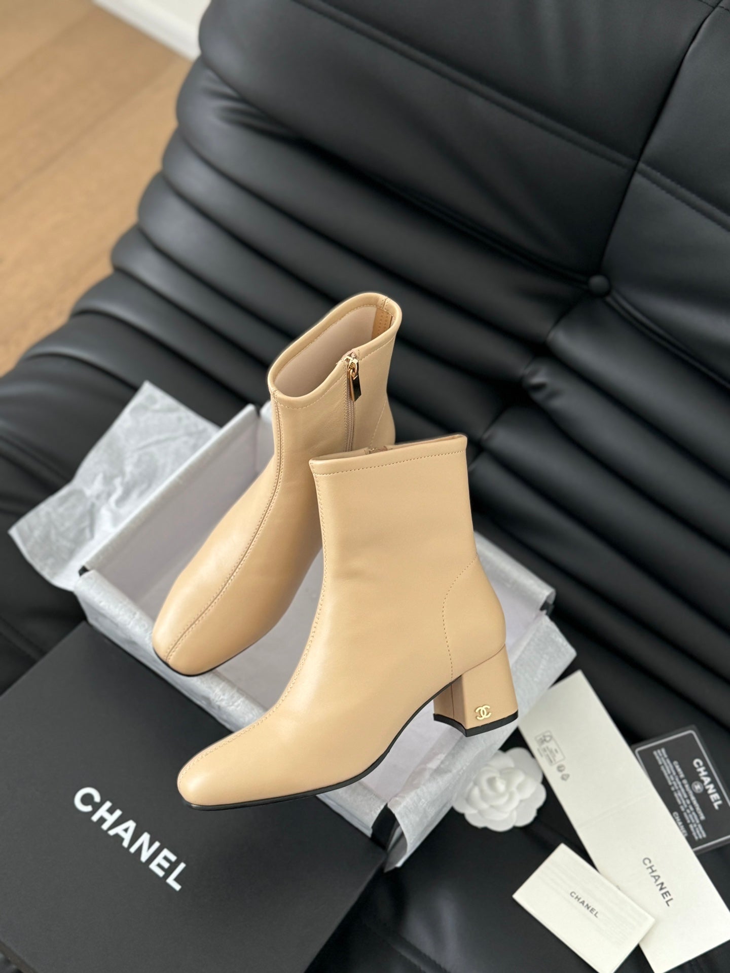 CHANEL Ankle Boot Beige Calfskin