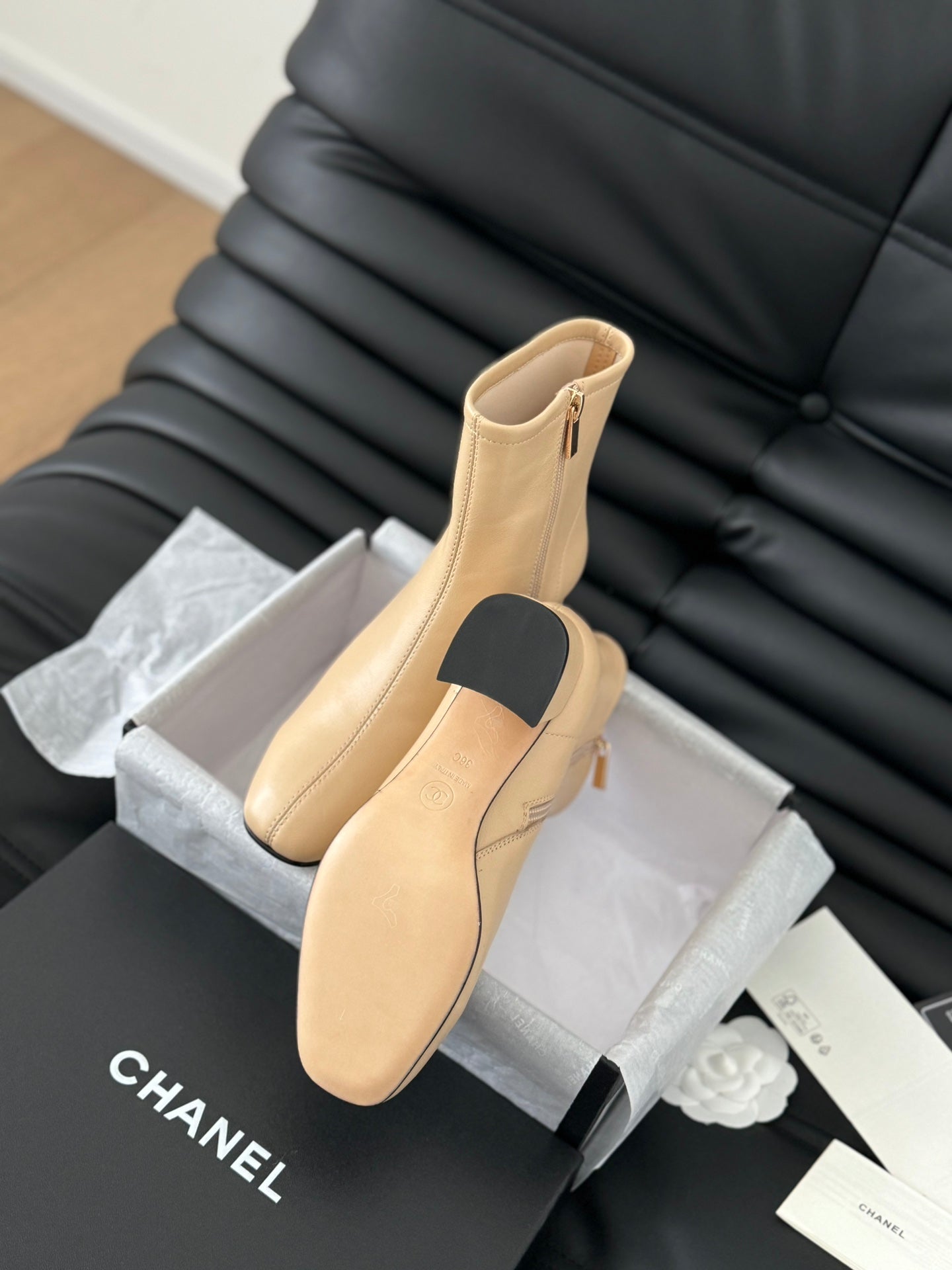 CHANEL Ankle Boot Beige Calfskin