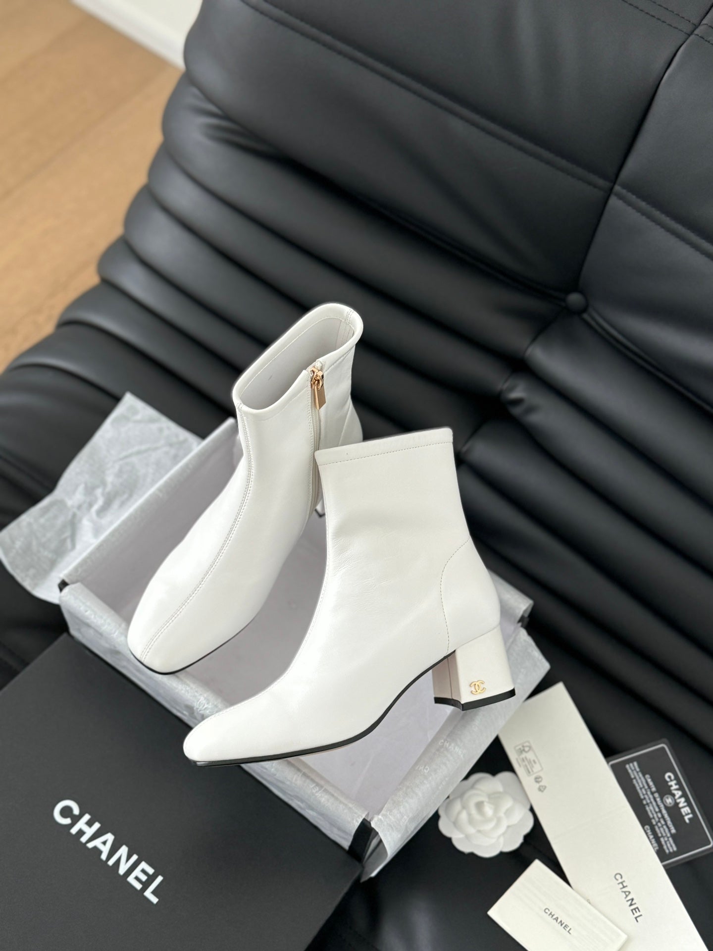 CHANEL Ankle Boot White Calfskin