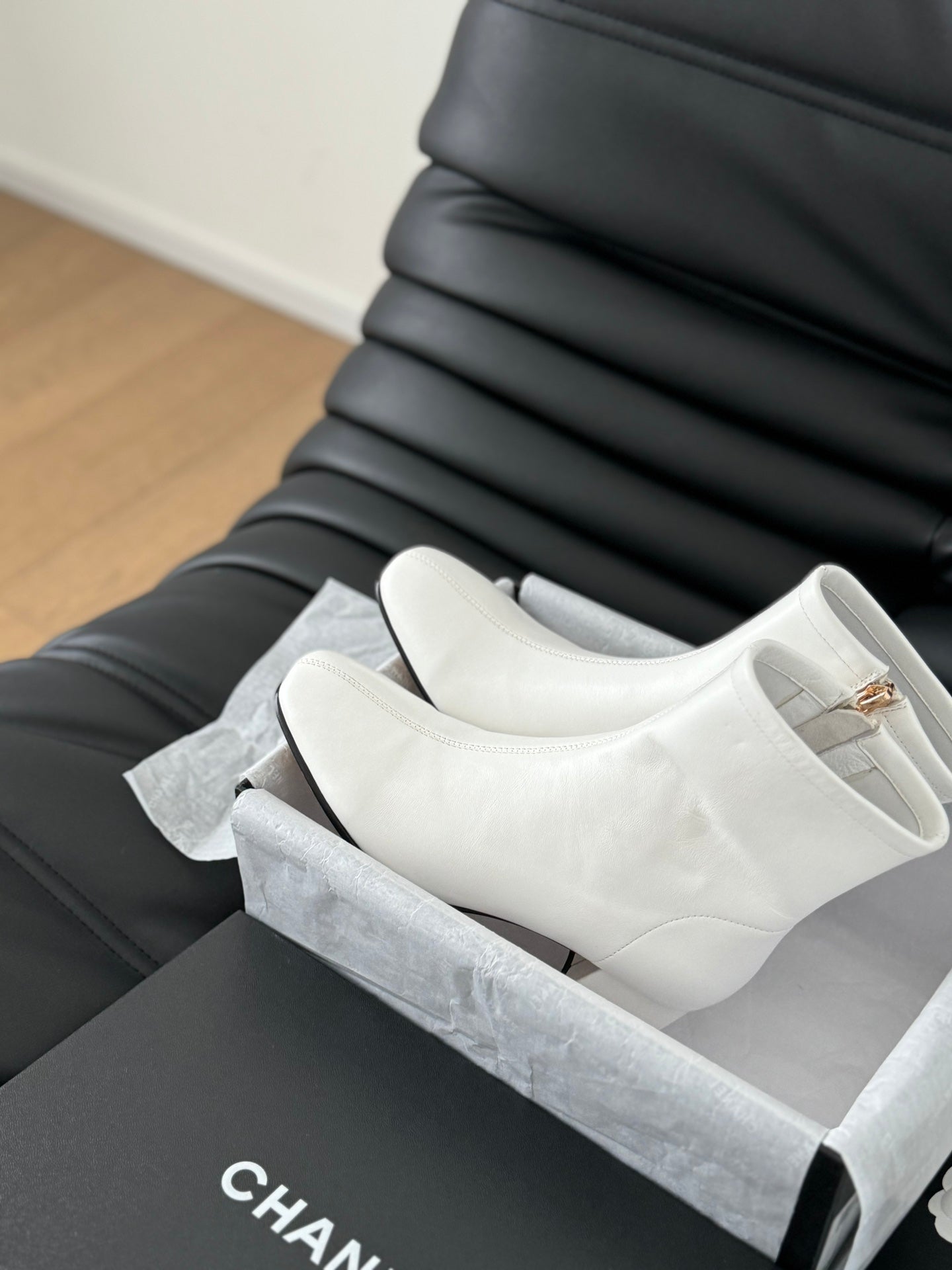 CHANEL Ankle Boot White Calfskin