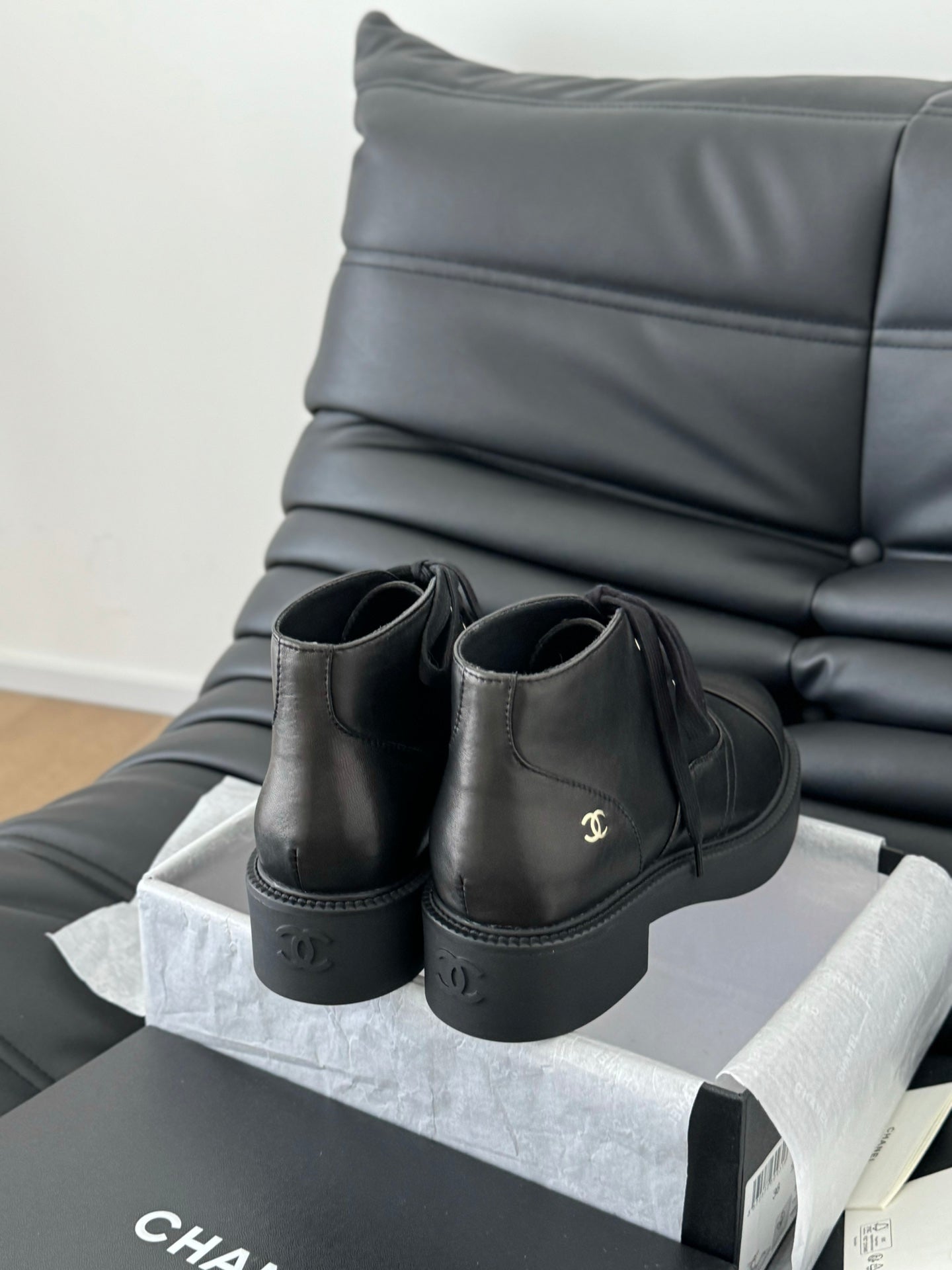 CHANEL Ankle Boots Black Calfskin 937062