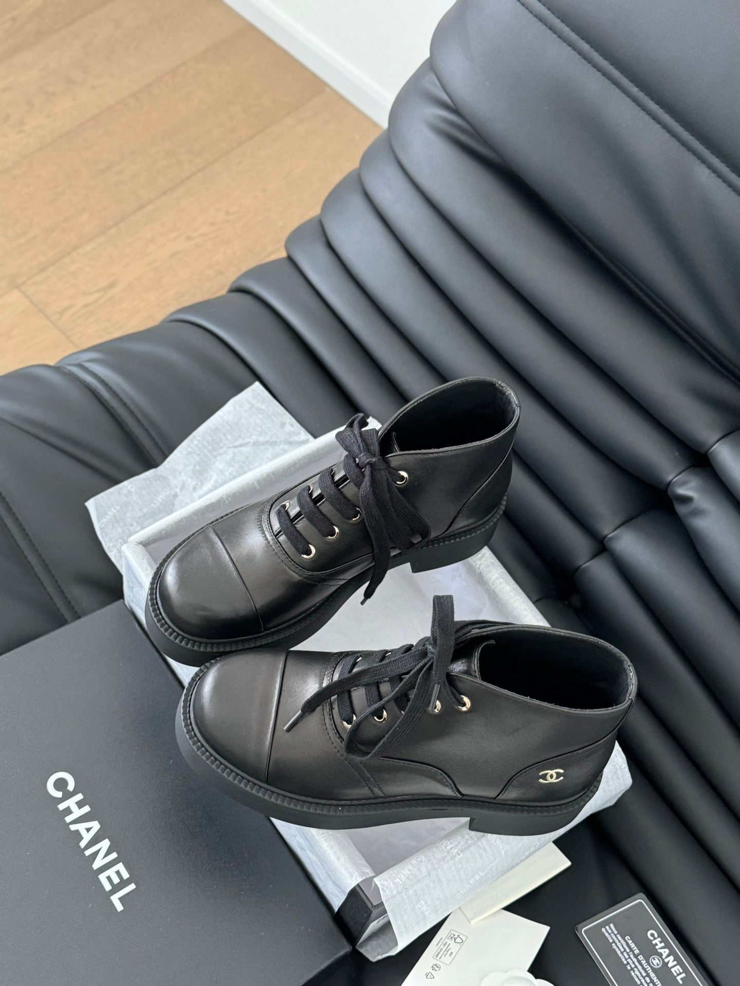 CHANEL Ankle Boots Black Calfskin 937062