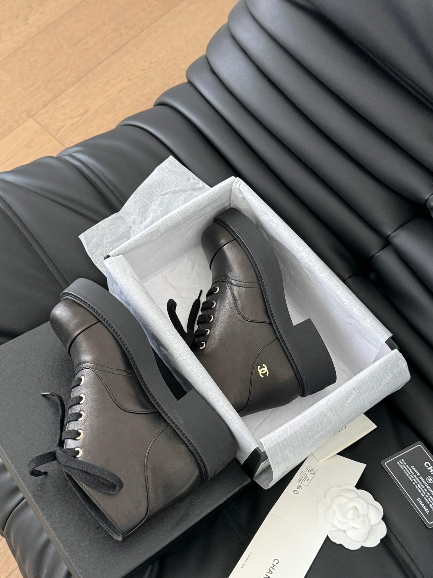 CHANEL Ankle Boots Black Calfskin 937062