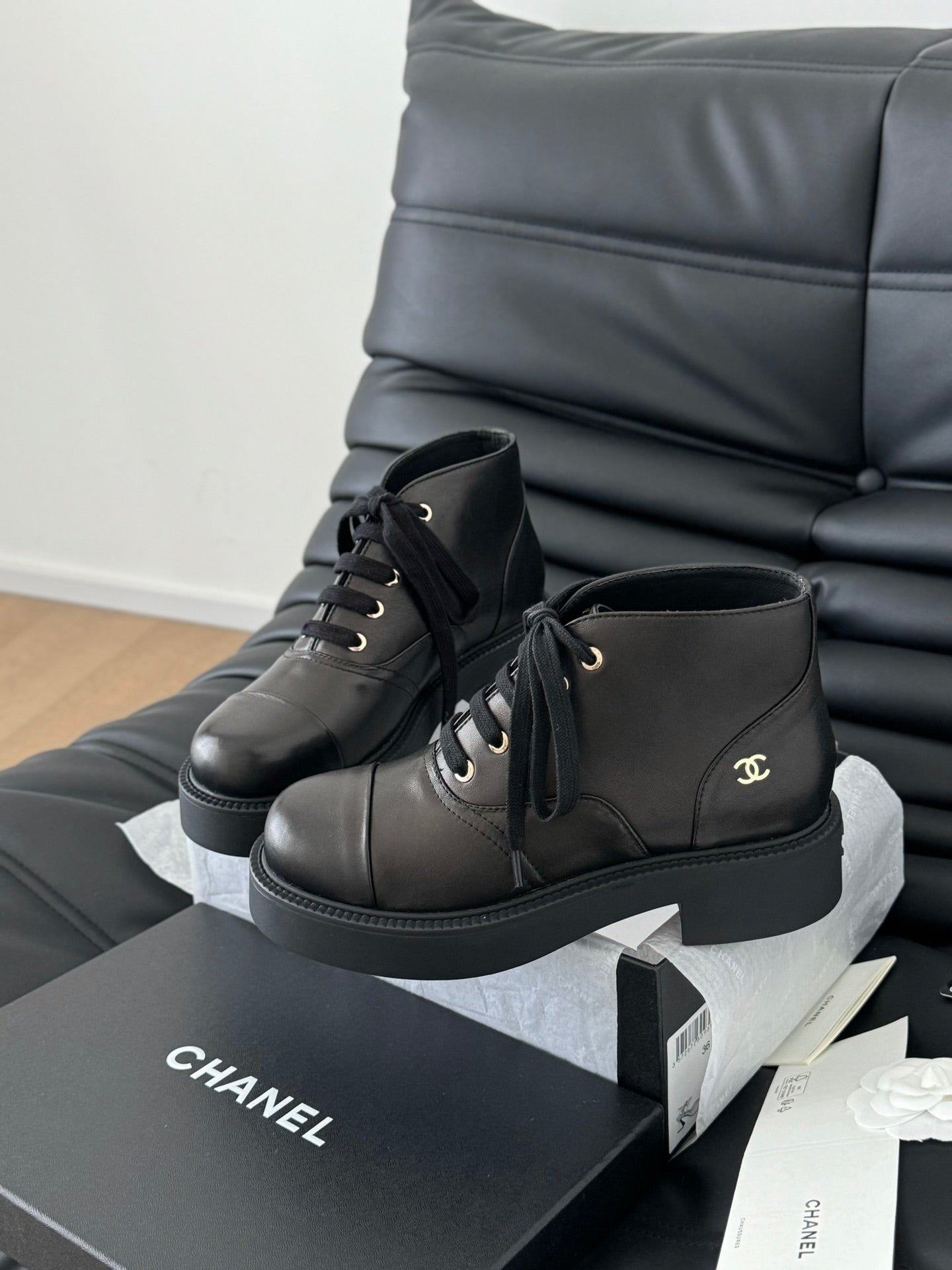 CHANEL Ankle Boots Black Calfskin 937062