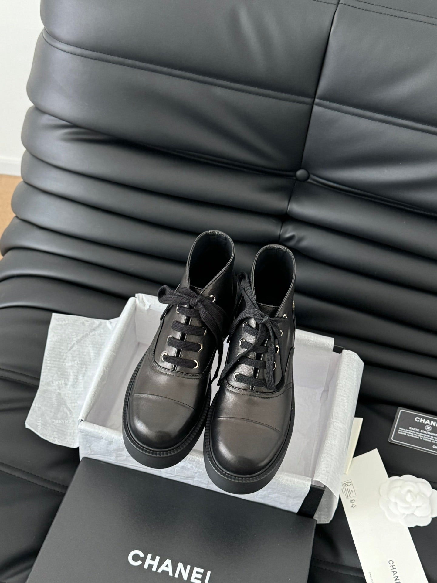 CHANEL Ankle Boots Black Calfskin 937062
