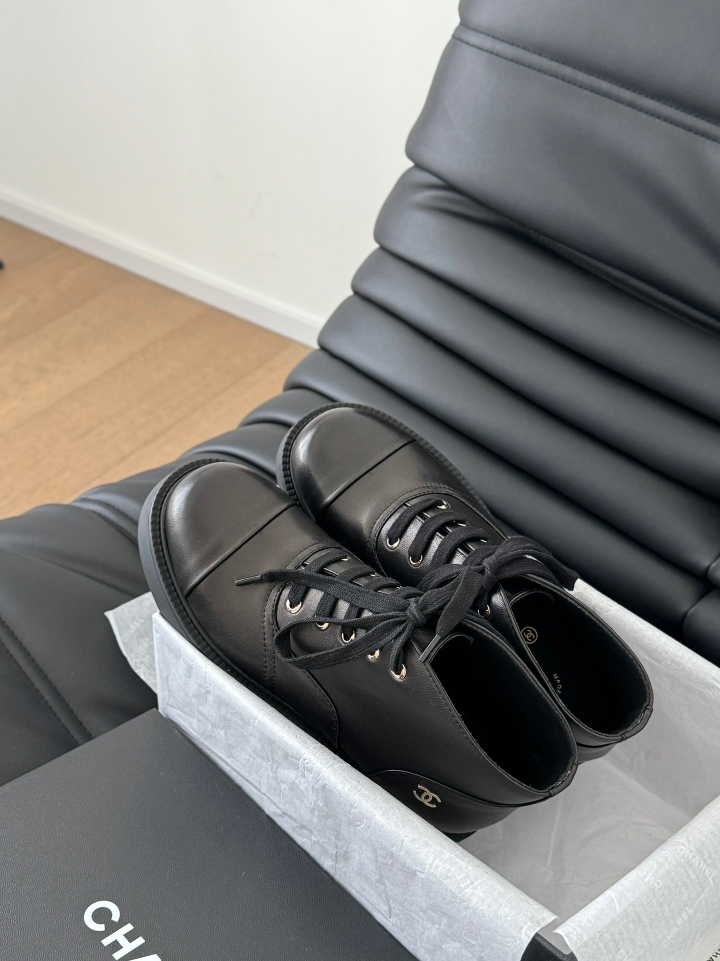 CHANEL Ankle Boots Black Calfskin 937062