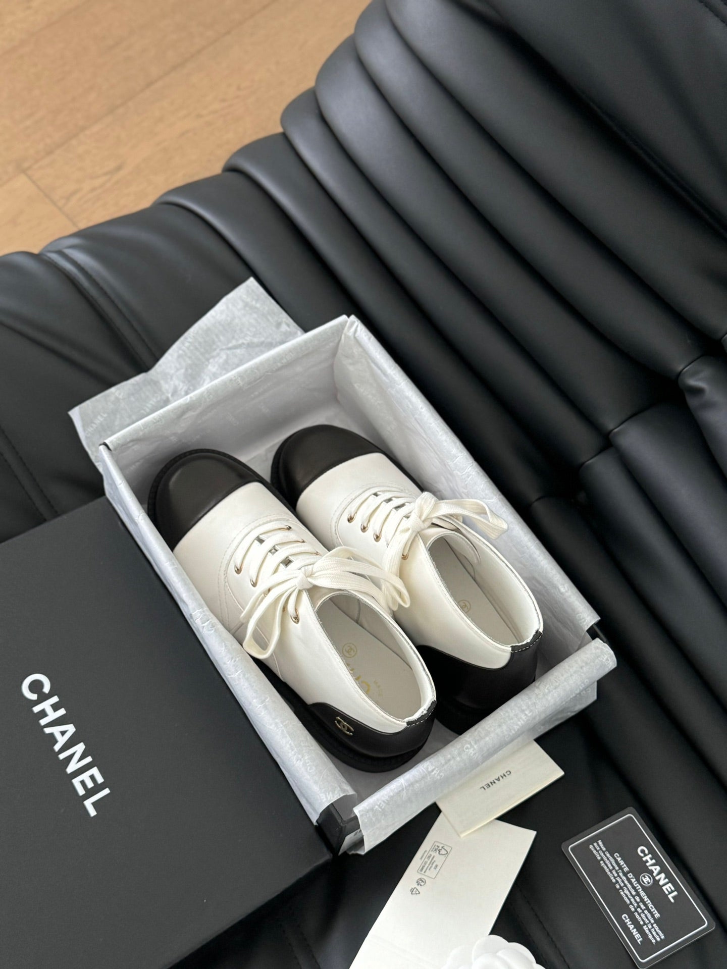 CHANEL Ankle Boots White Mix Black Calfskin 937066