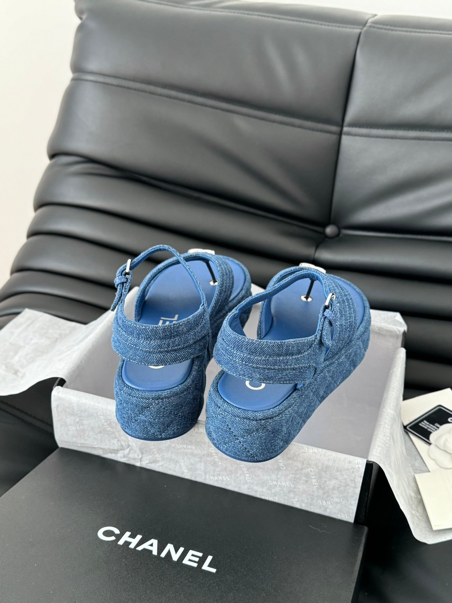 CHANEL 25S Slingback Sandal Blue Denim