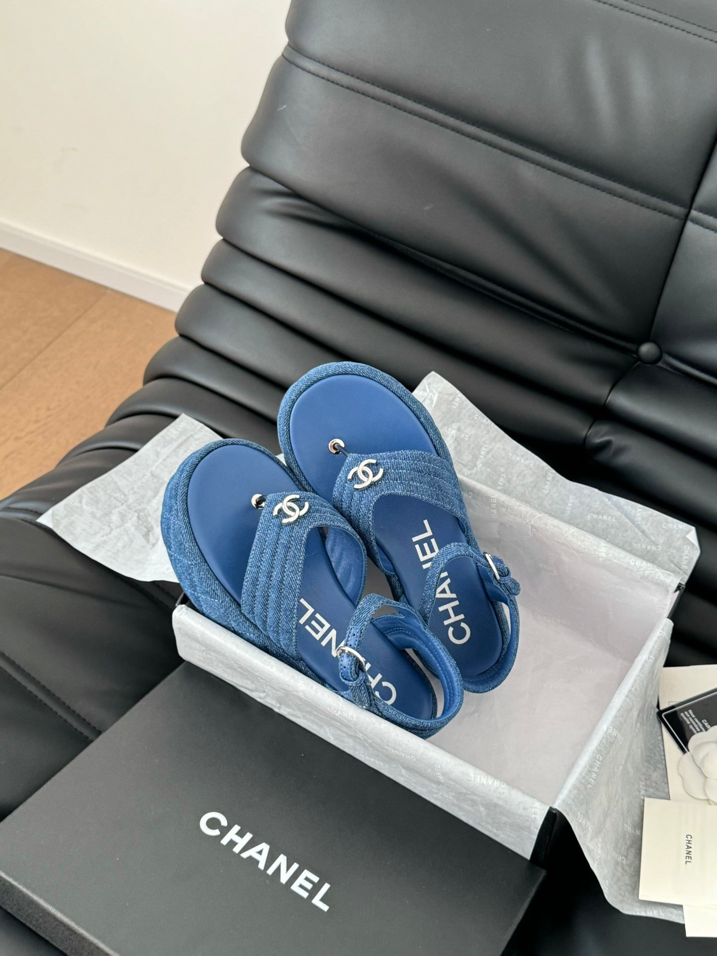 CHANEL 25S Slingback Sandal Blue Denim