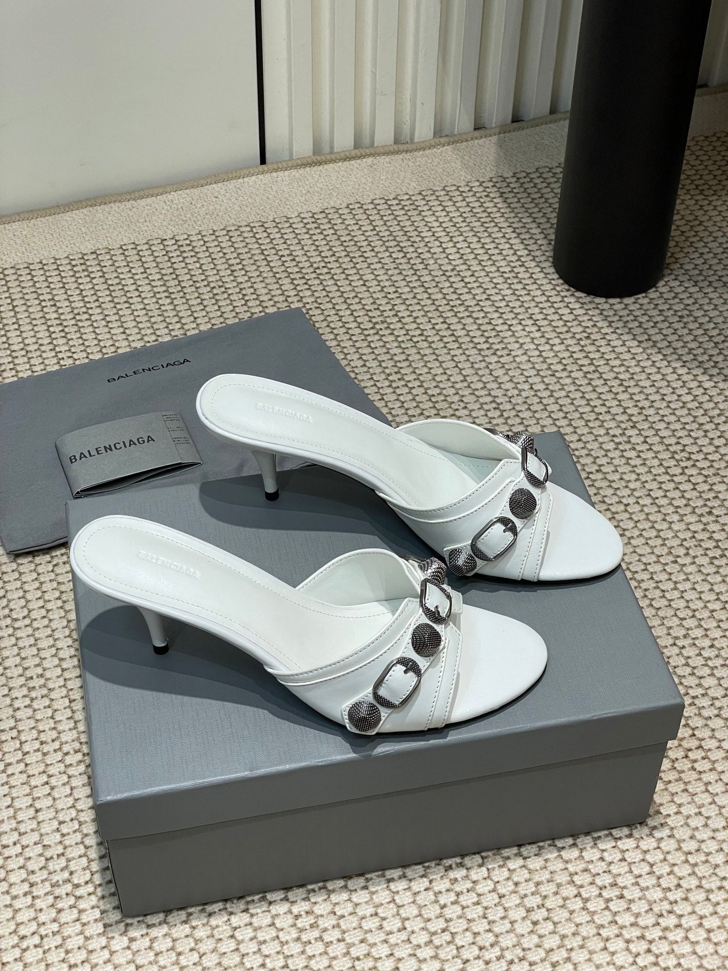 Balanciaga CAGOLE HIGH MULES IN WHITE OIL-WAX SHEEPSKIN