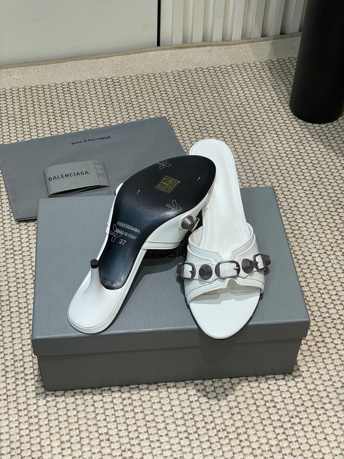 Balanciaga CAGOLE HIGH MULES IN WHITE OIL-WAX SHEEPSKIN