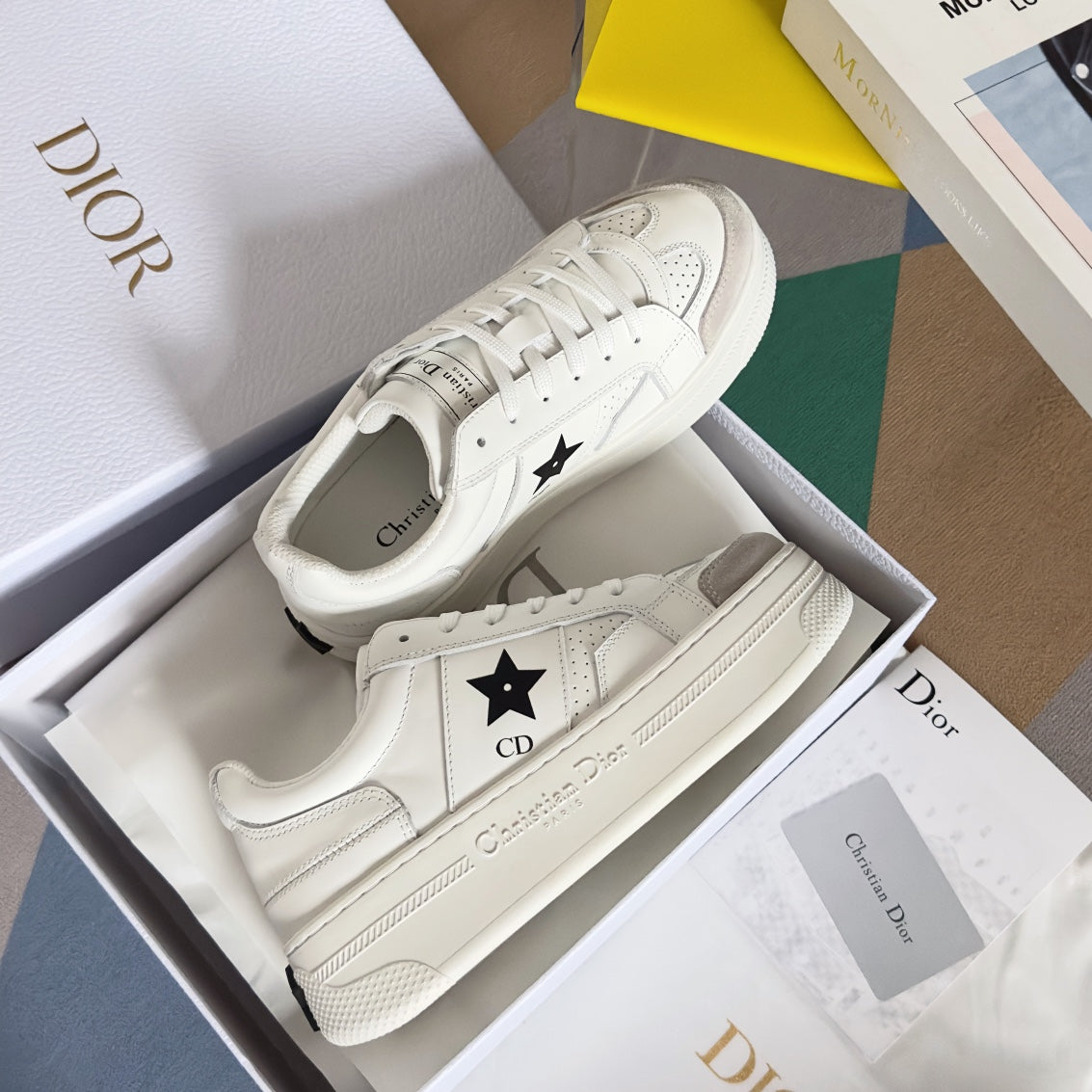 DIOR star sneaker white cream calfksin
