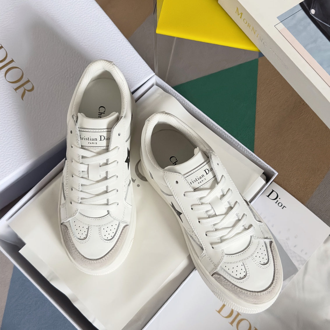 DIOR star sneaker white cream calfksin