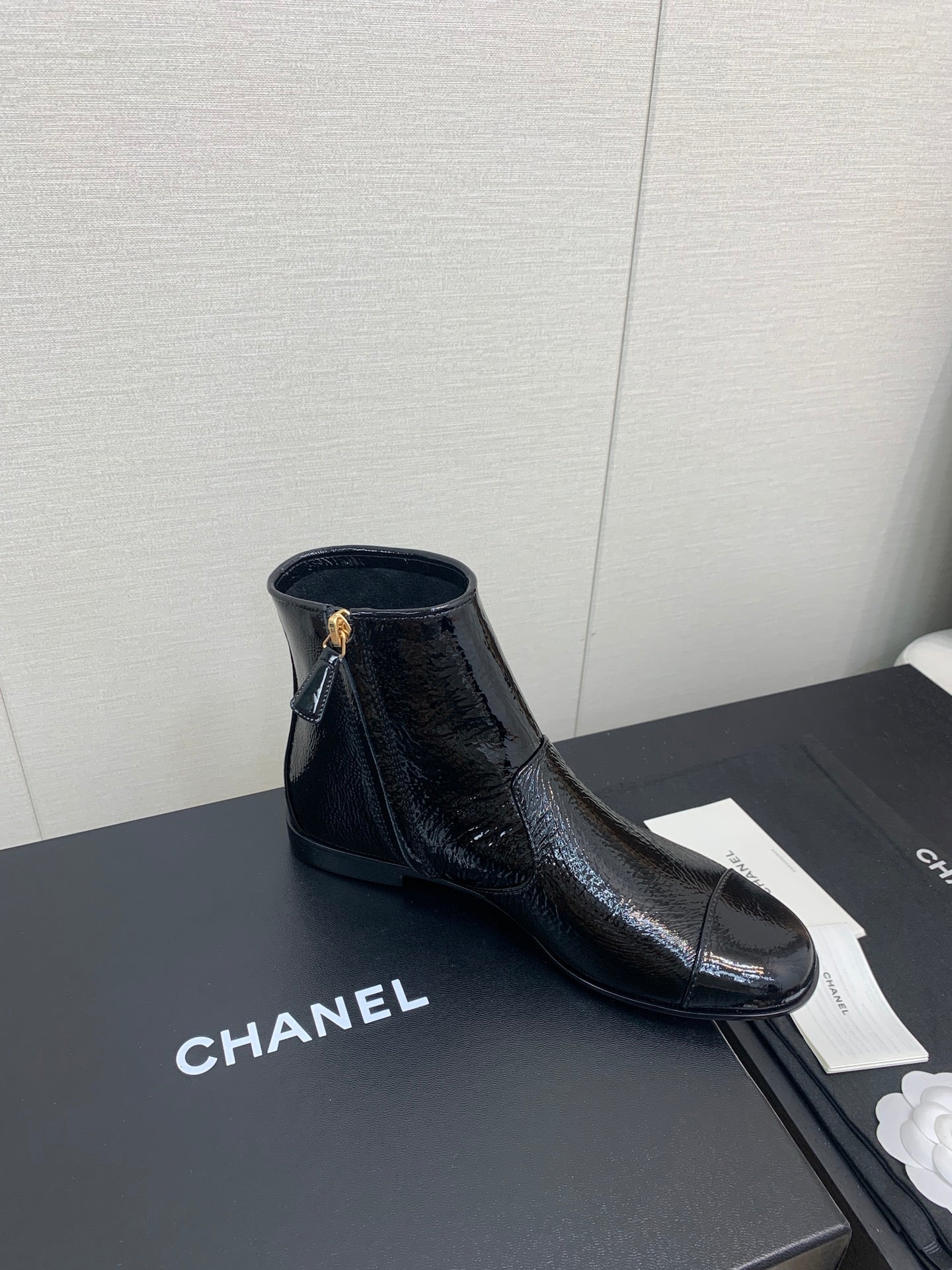 CHANEL Ankle Boots 25mm Glossy Black Cowhide