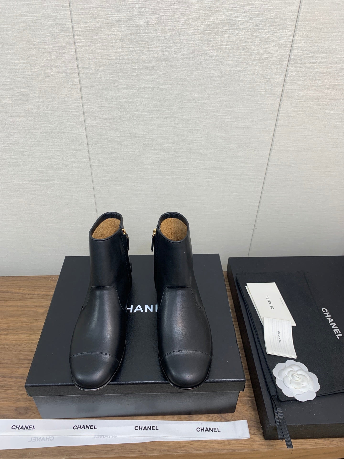 CHANEL Ankle Boots 25mm Plain Black Cowhide