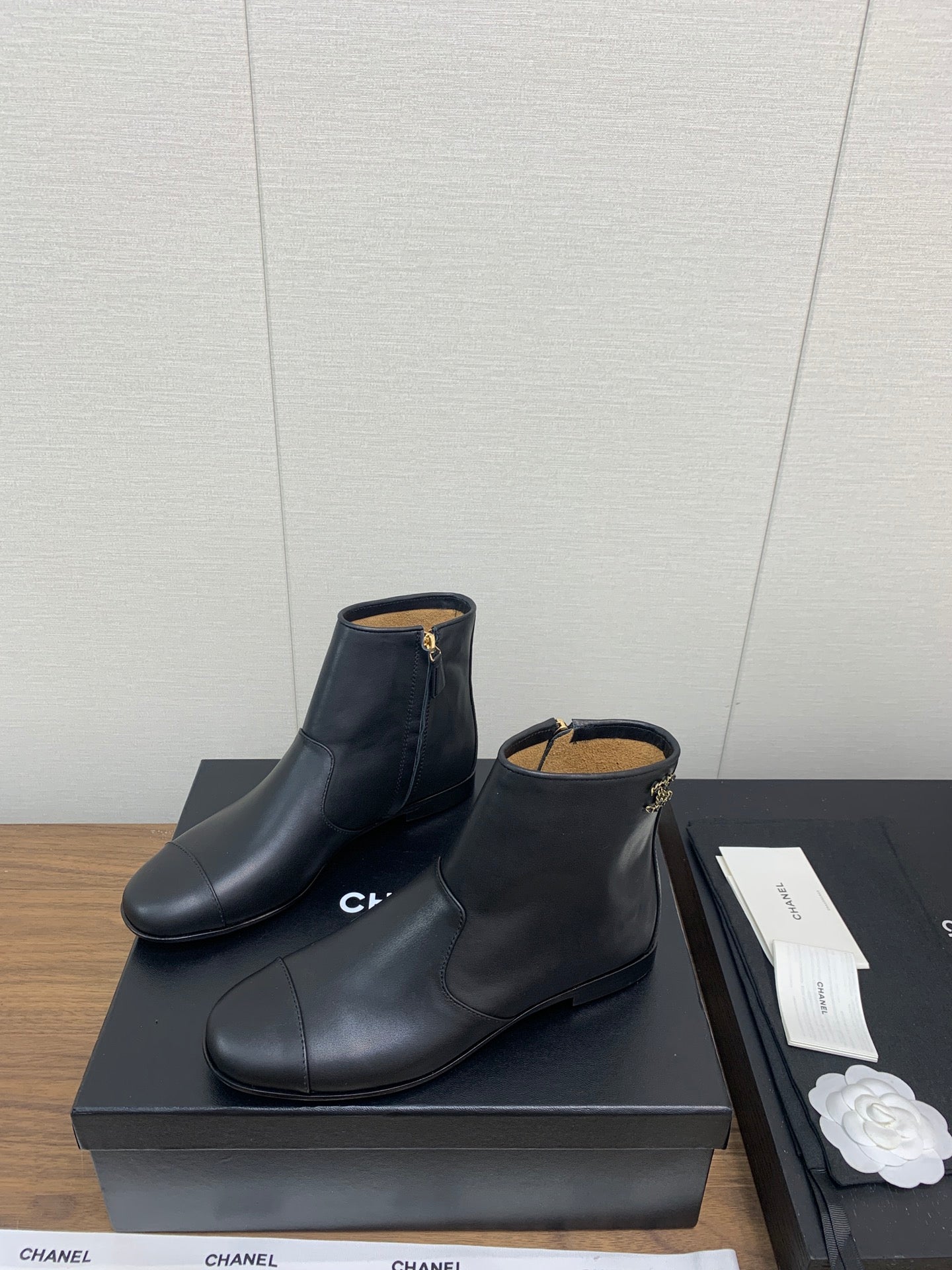 CHANEL Ankle Boots 25mm Plain Black Cowhide