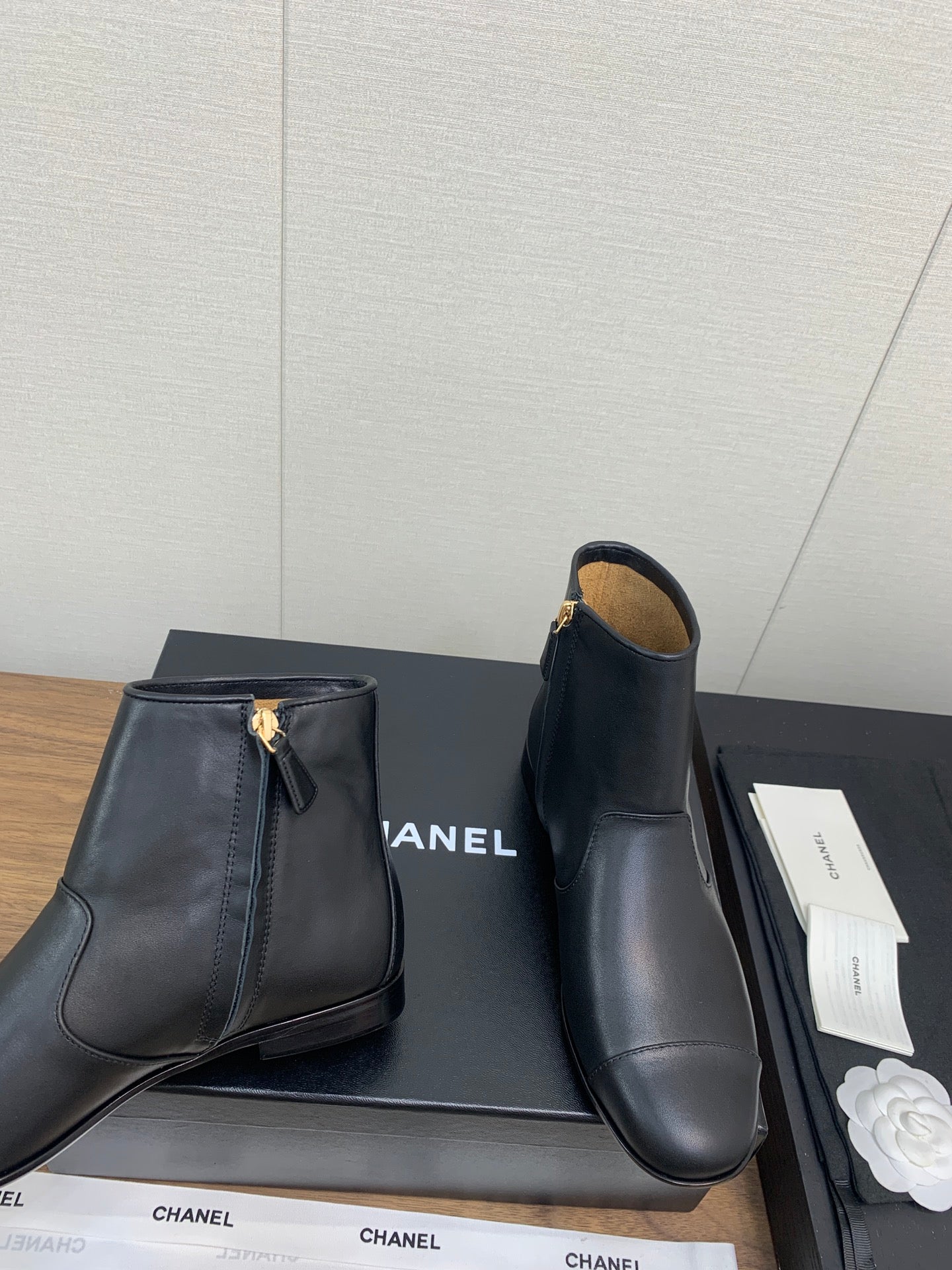 CHANEL Ankle Boots 25mm Plain Black Cowhide