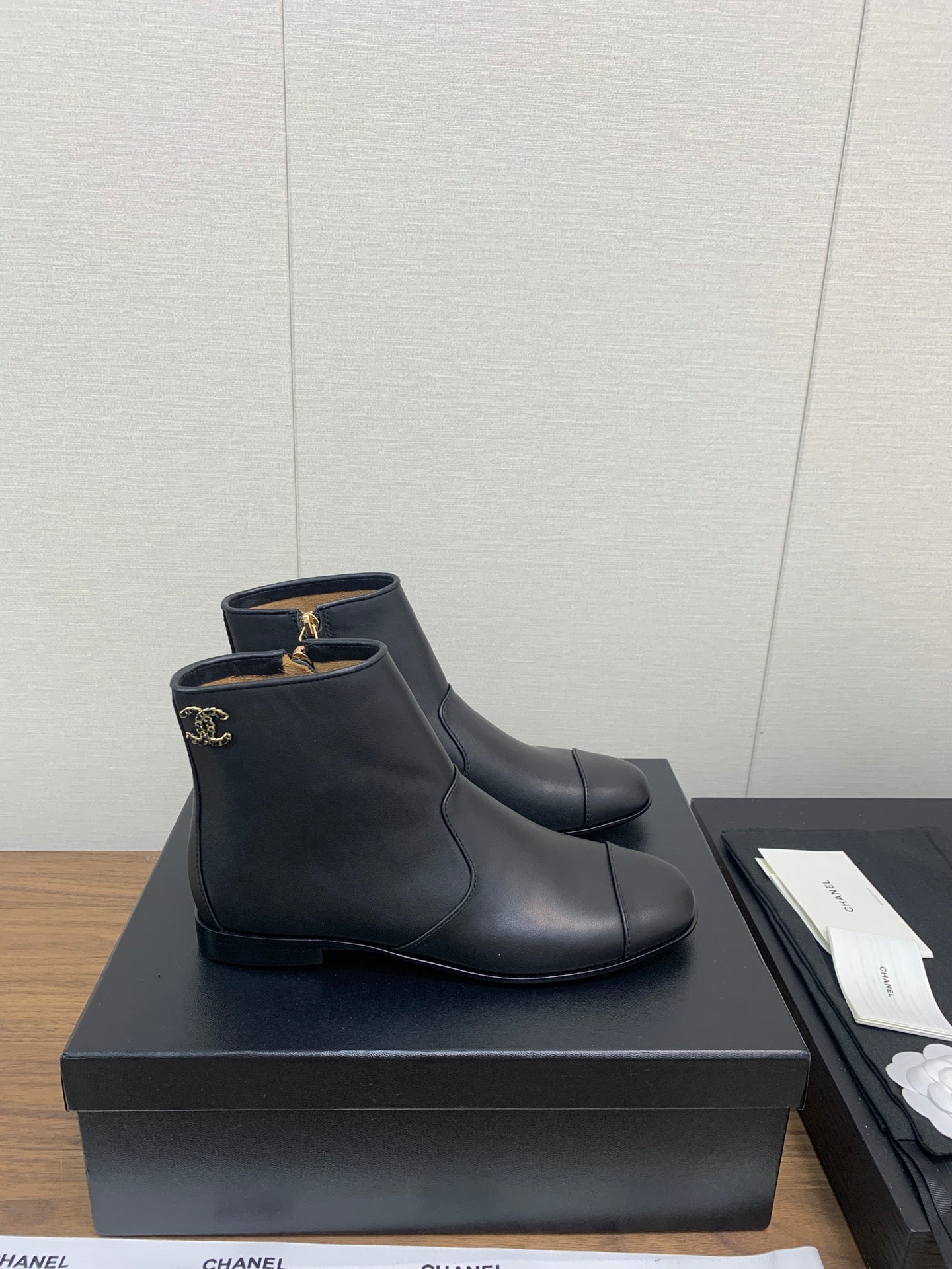 CHANEL Ankle Boots 25mm Plain Black Cowhide