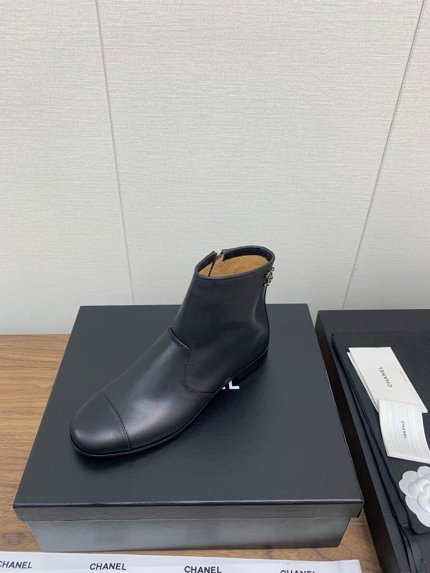 CHANEL Ankle Boots 25mm Plain Black Cowhide