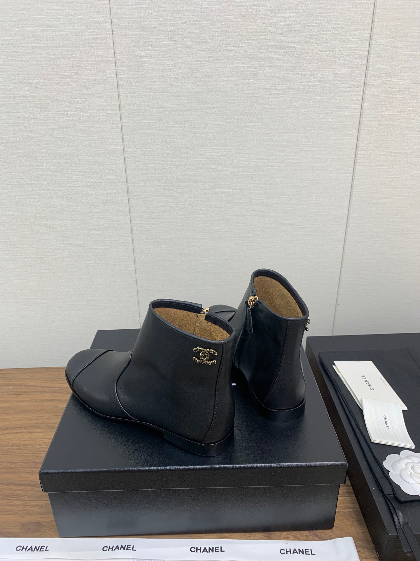 CHANEL Ankle Boots 25mm Plain Black Cowhide