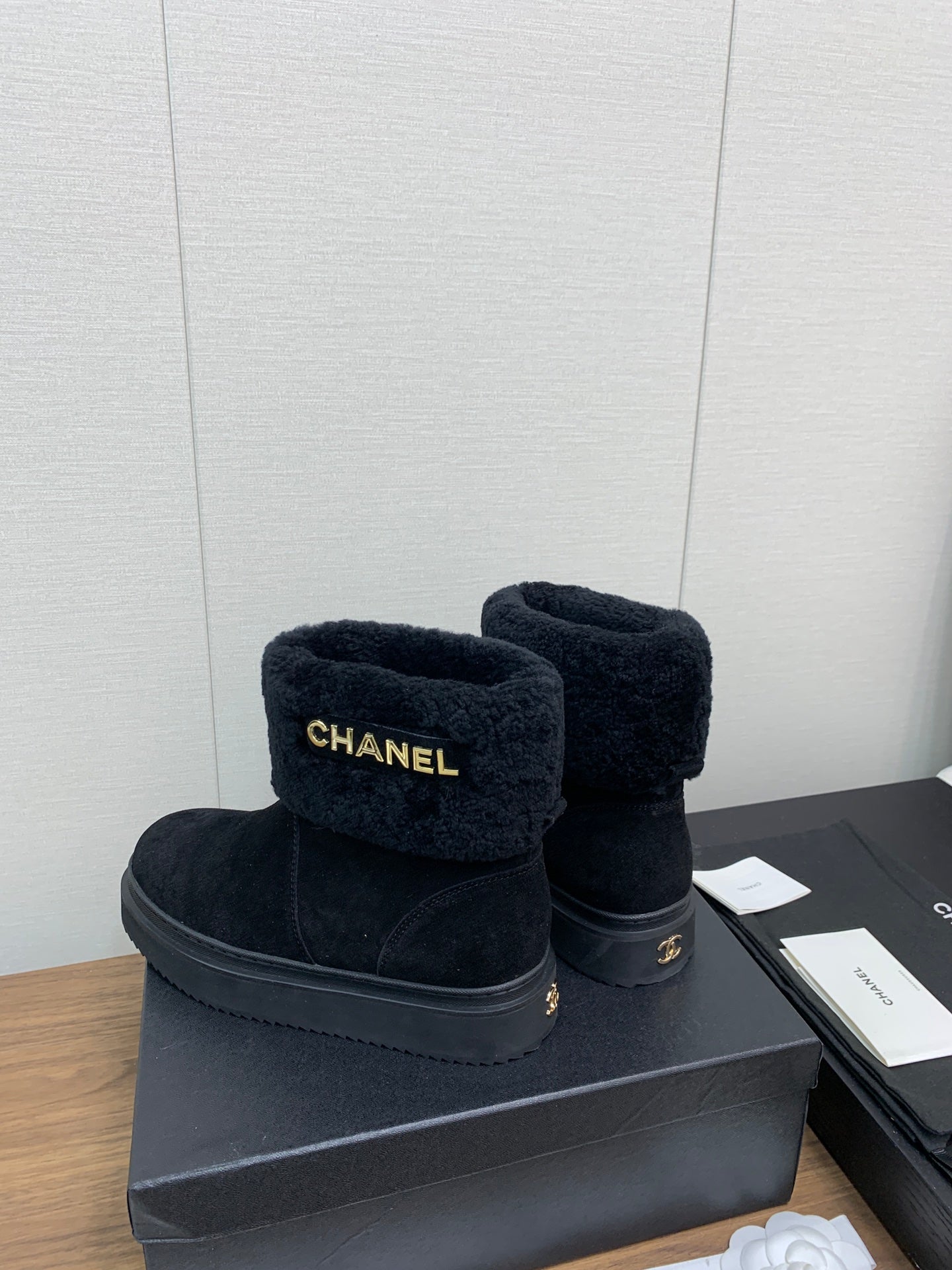 CHANEL Ankle Boots Black Suede