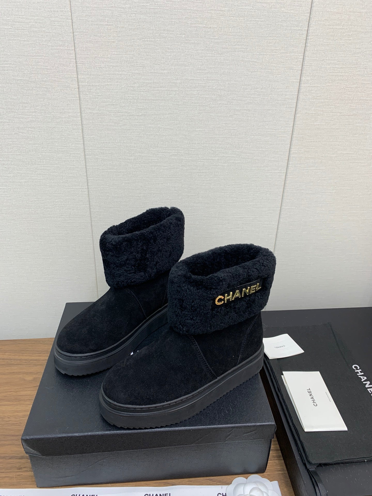 CHANEL Ankle Boots Black Suede