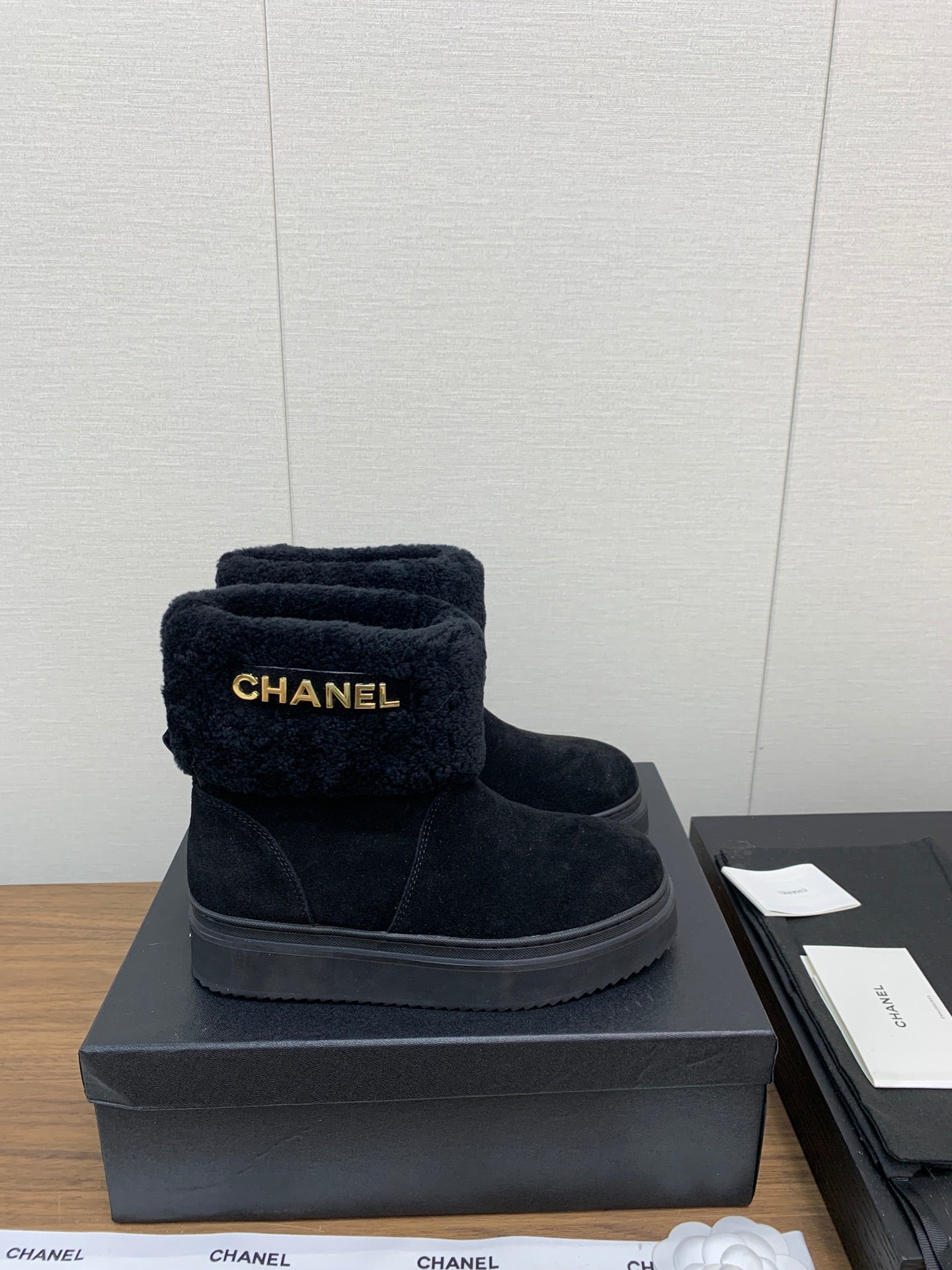 CHANEL Ankle Boots Black Suede