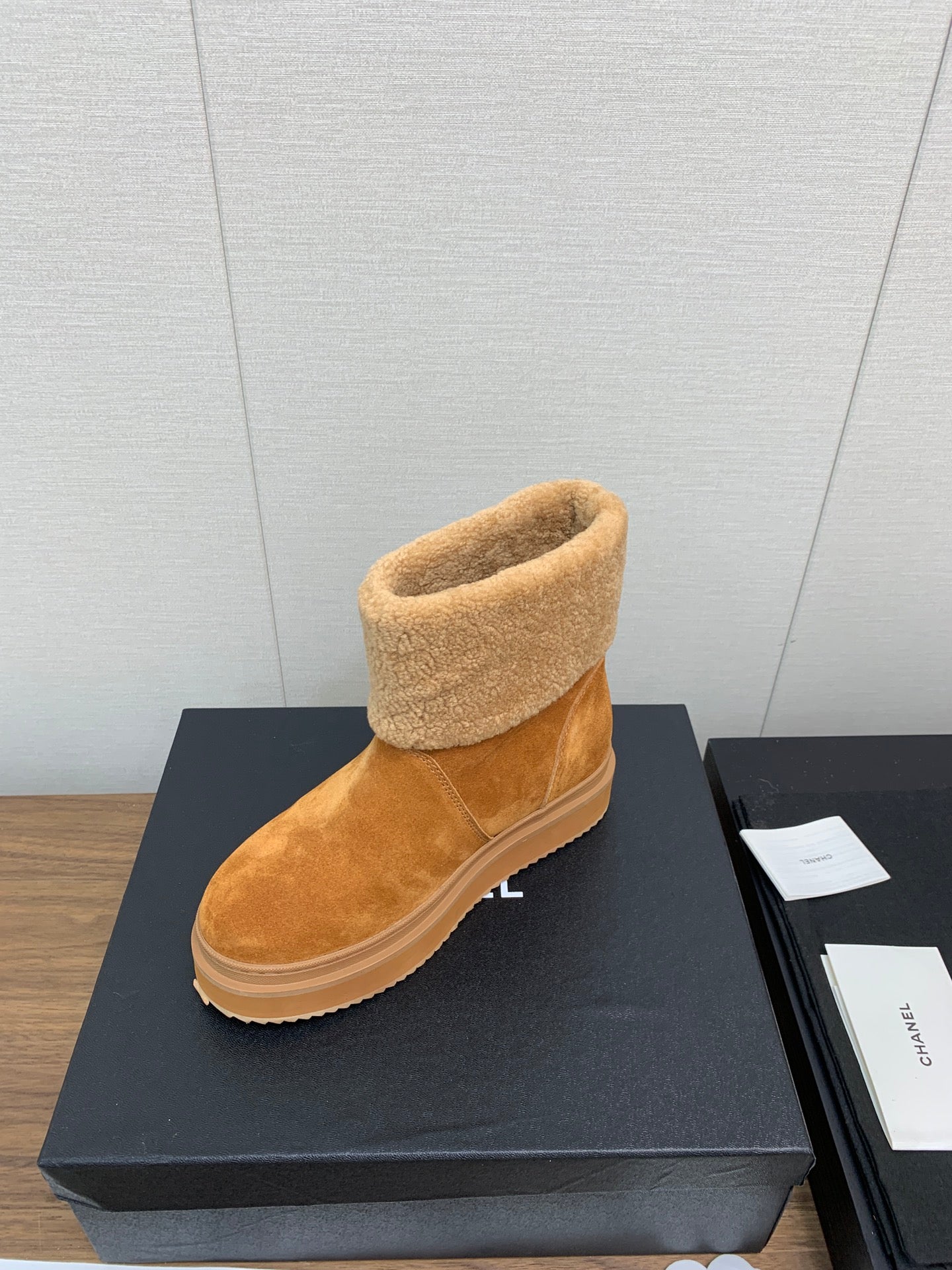 CHANEL Ankle Boots Brown Yellow Suede