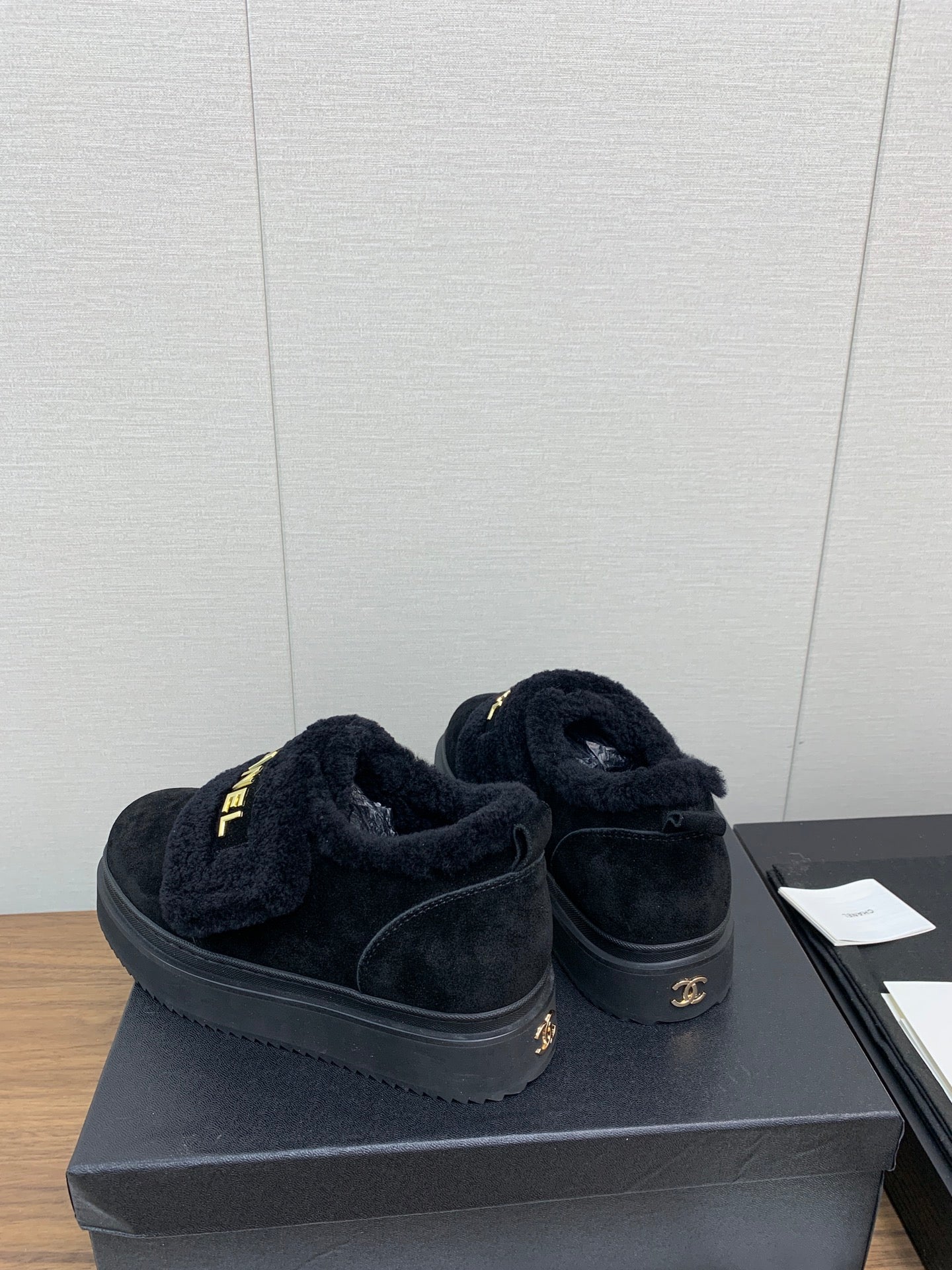 CHANEL Ankle Boots Black Suede Wool
