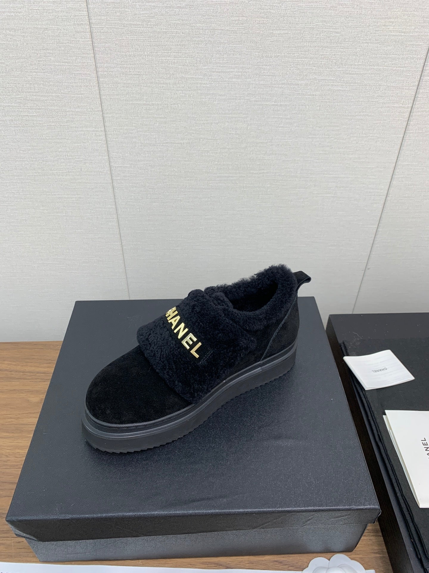 CHANEL Ankle Boots Black Suede Wool