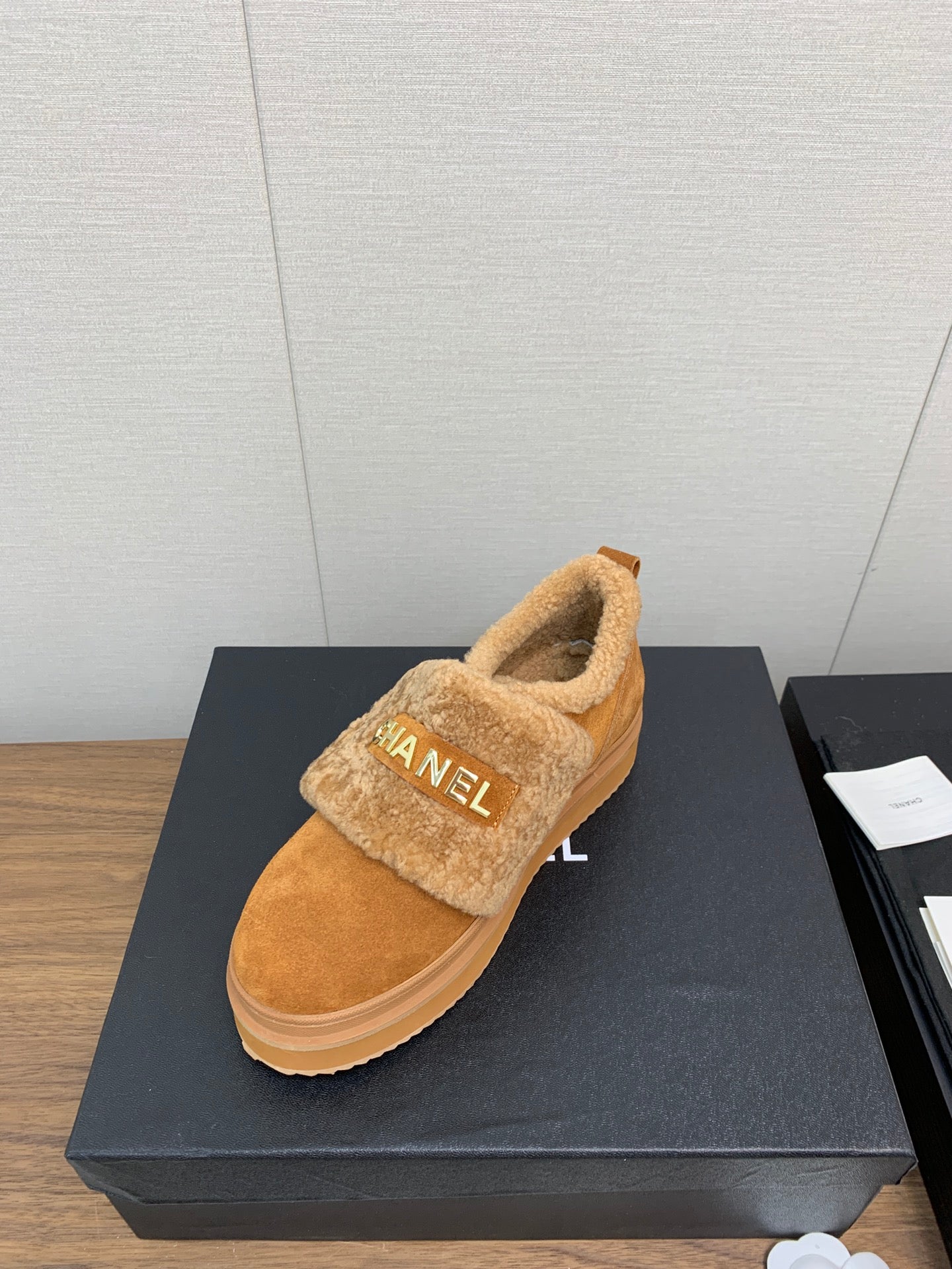 CHANEL Ankle Boots Brown Yellow Suede Wool