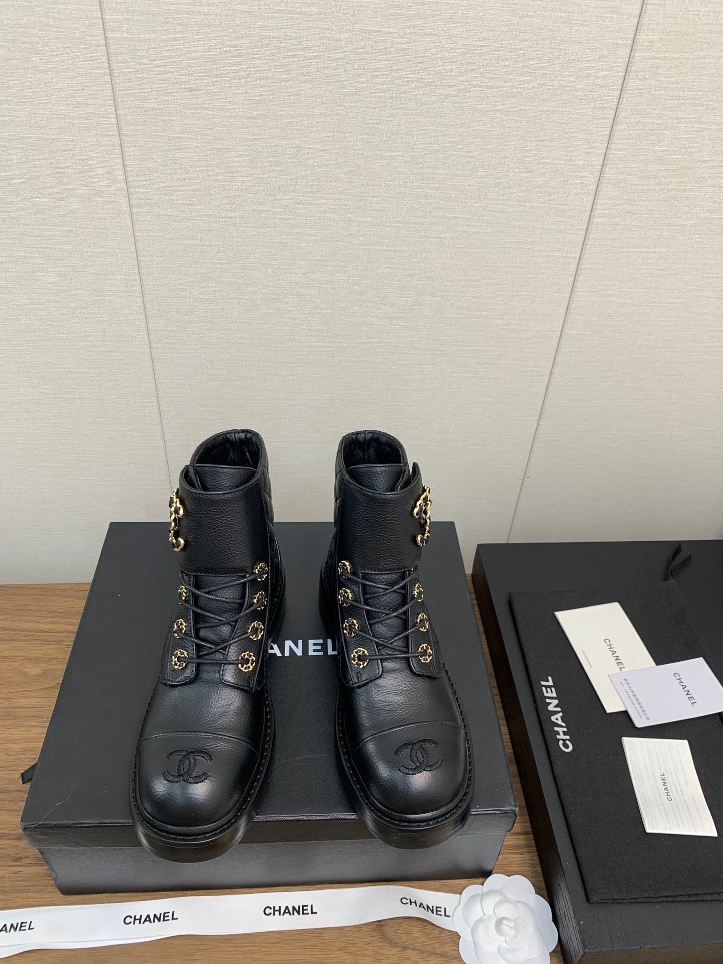 CHANEL Ankle Boots Black Quilted Cowhide