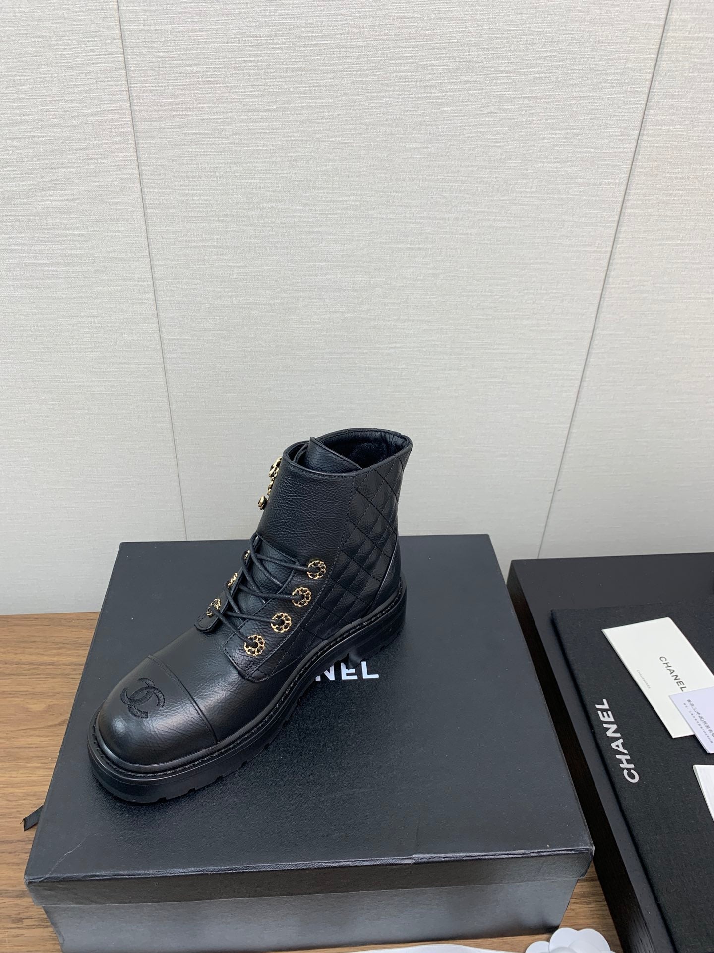 CHANEL Ankle Boots Black Quilted Cowhide