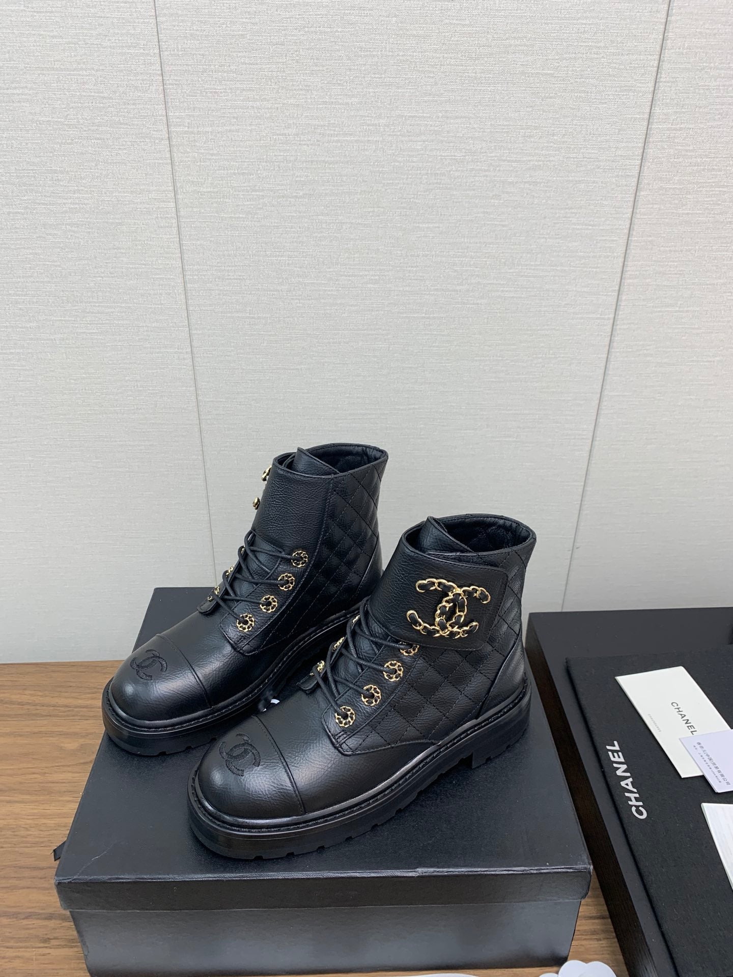 CHANEL Ankle Boots Black Quilted Cowhide