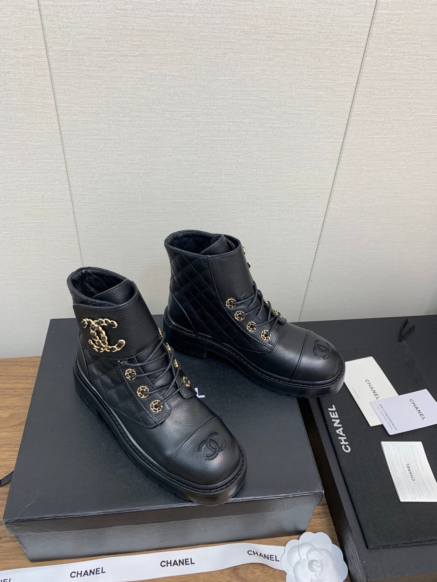 CHANEL Ankle Boots Black Quilted Cowhide