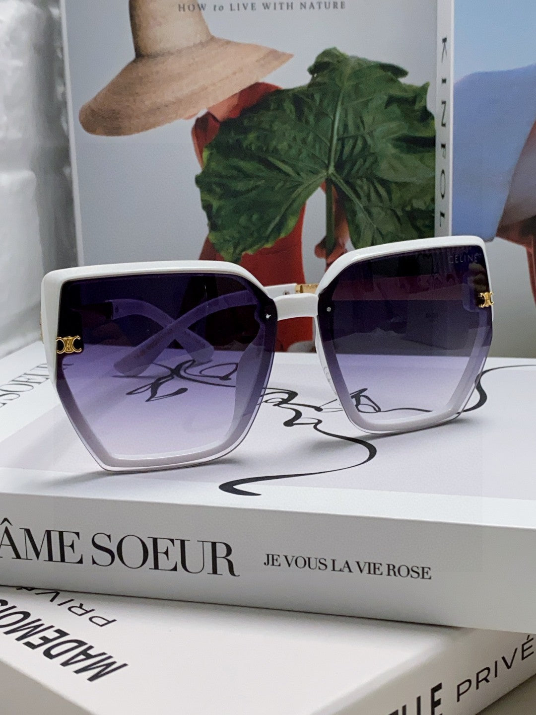 Celine TRIOMPHE SUNGLASS 497829 IN WHITE ACETATE EMBOSSED LOGO