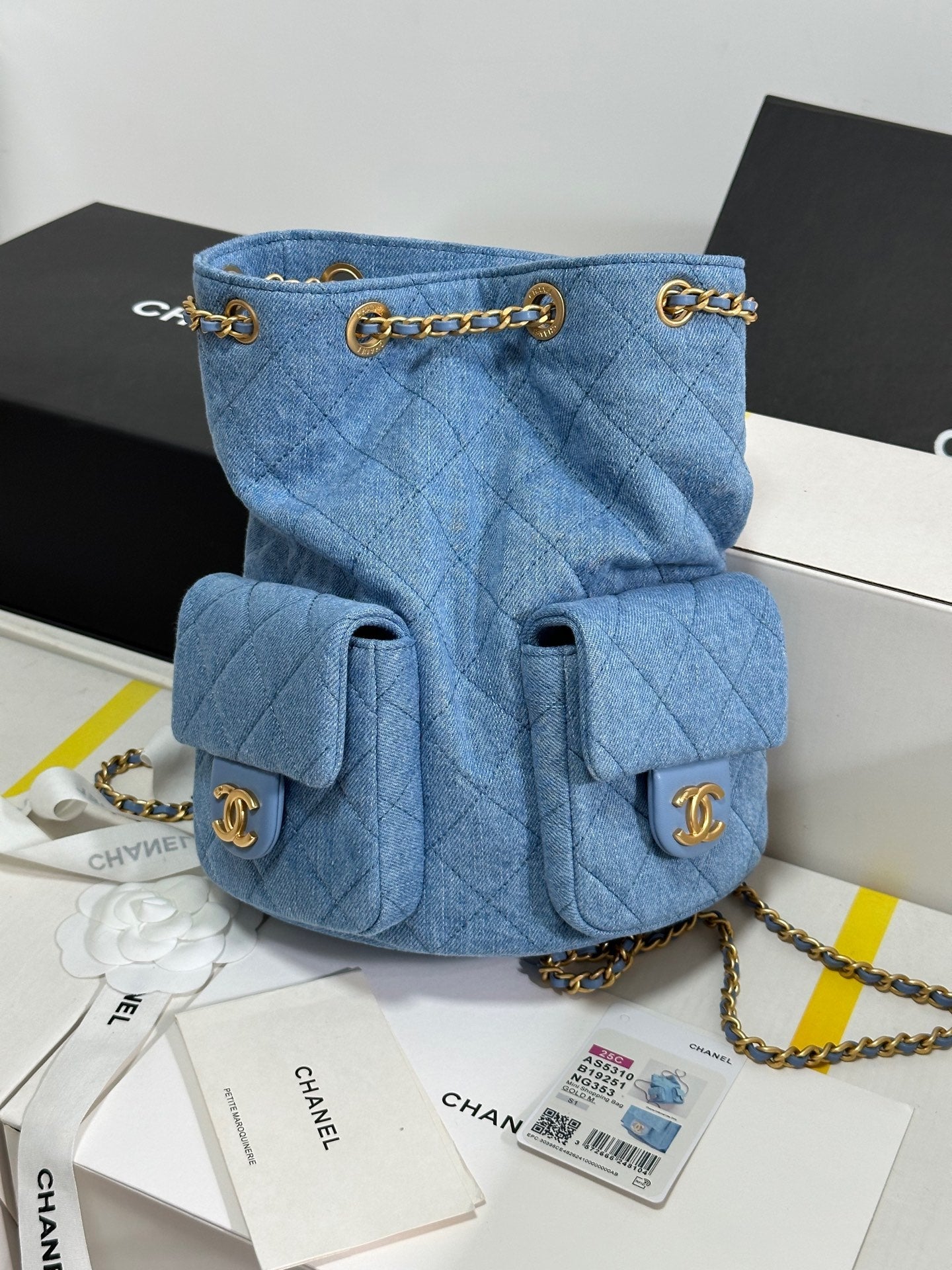 CHANEL 25C Backpack 24.3cm Demin Blue Washed denim Gold Hardware 243645