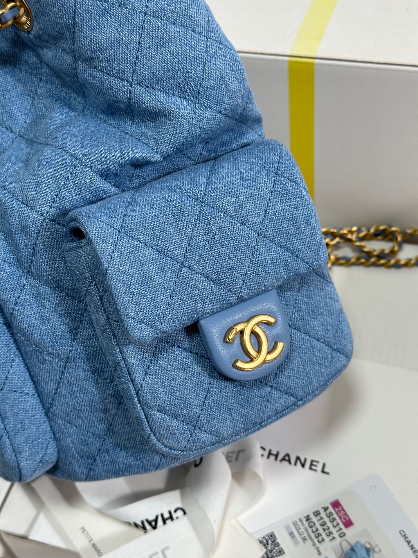 CHANEL 25C Backpack 24.3cm Demin Blue Washed denim Gold Hardware 243645