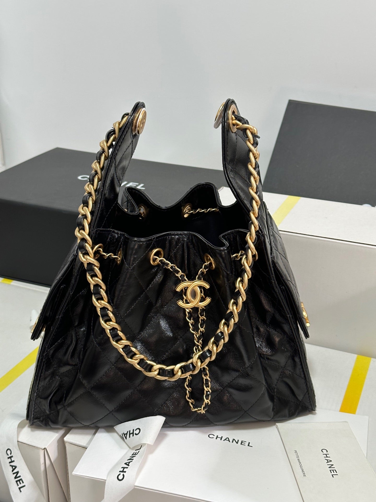 CHANEL 25C Hobo Bag 30cm Black Lambskin